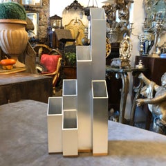 Modernist Aluminium and Wood Italian Vase, circa 1970