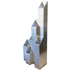 Modernist Aluminium and Wood Italian Vase, circa 1970