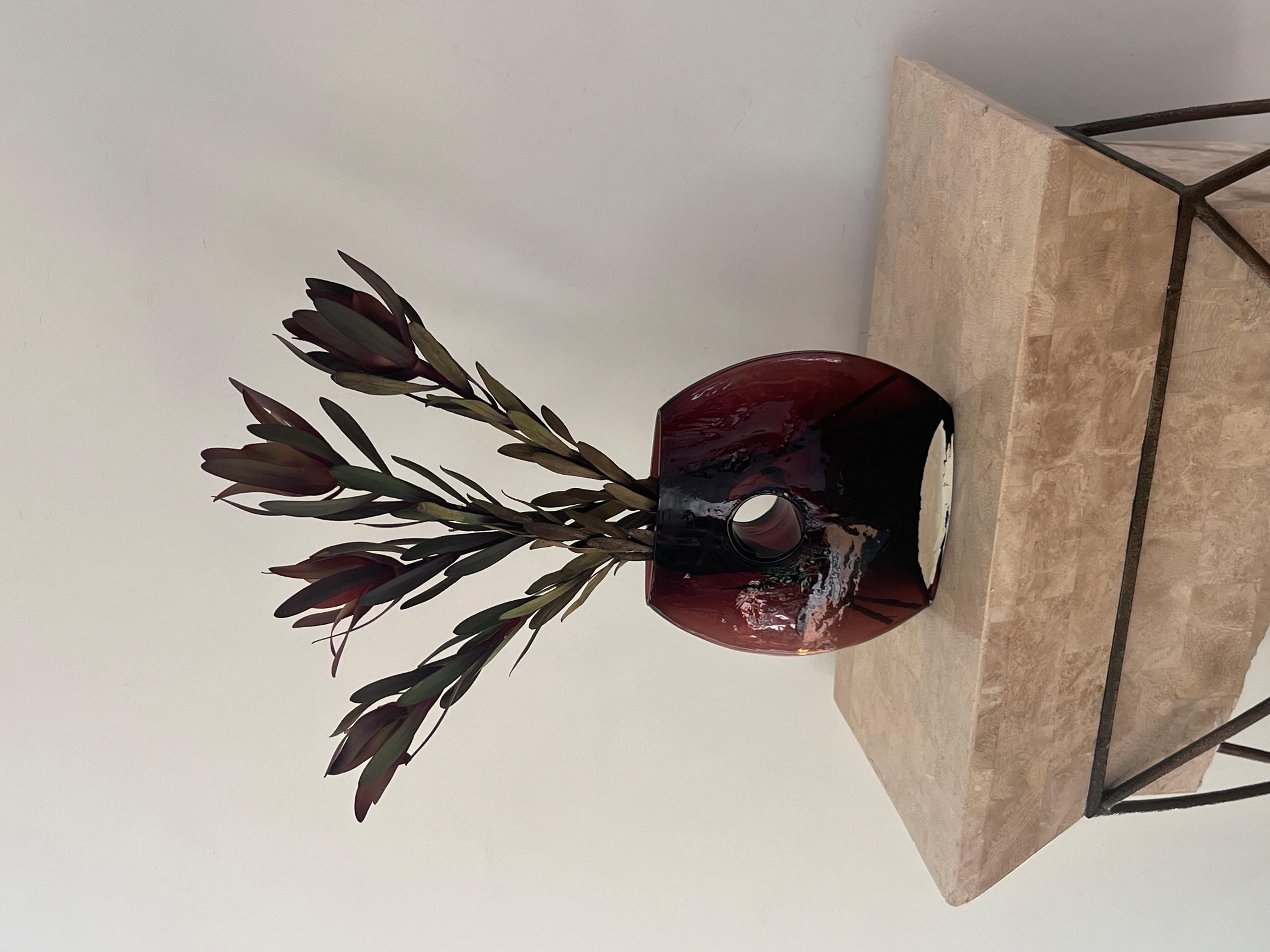 Unknown A modernist art glass “donut” vase in aubergine, late 20th century For Sale