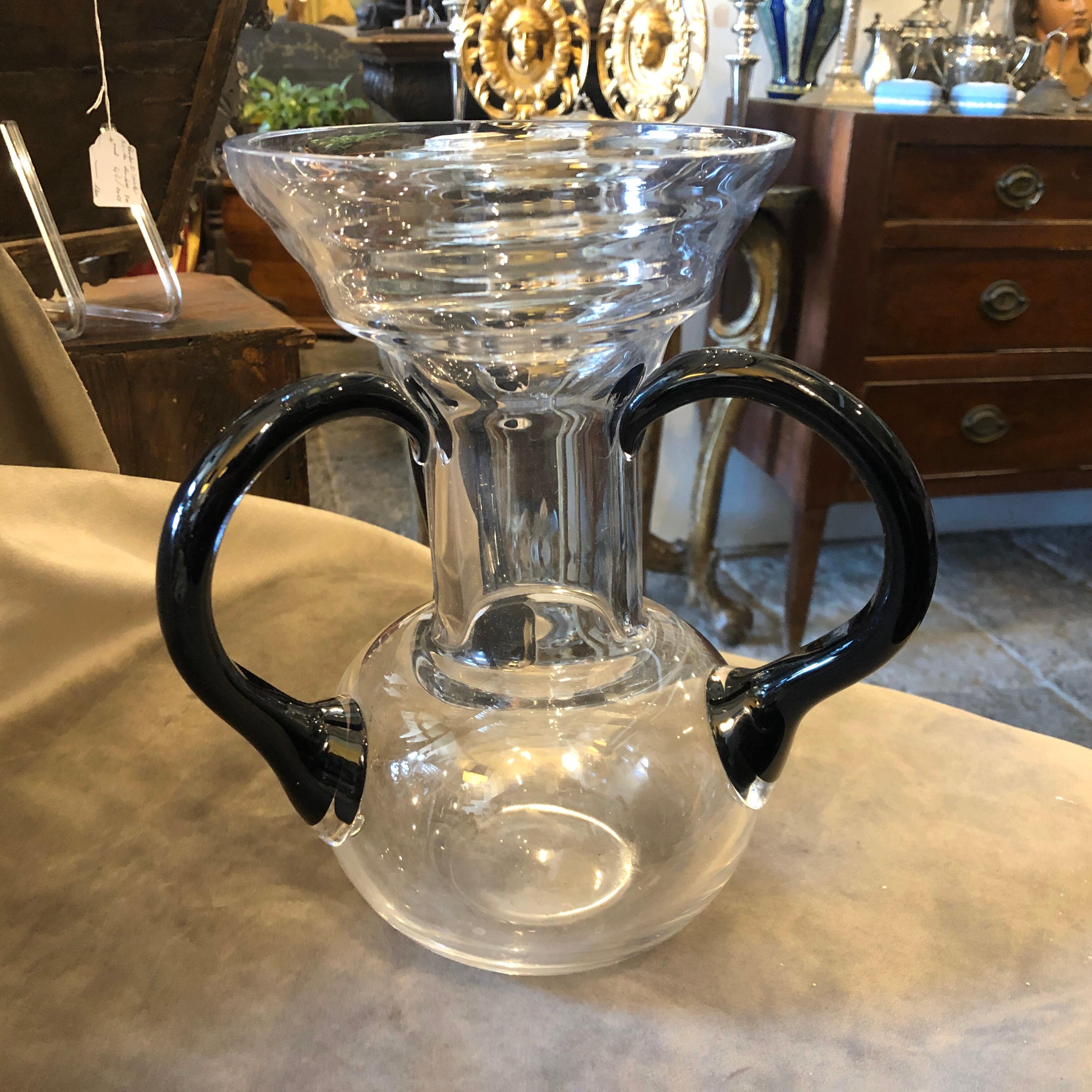 1980s Memphis Milano Style Black and Transparent Glass Italian Vase 3