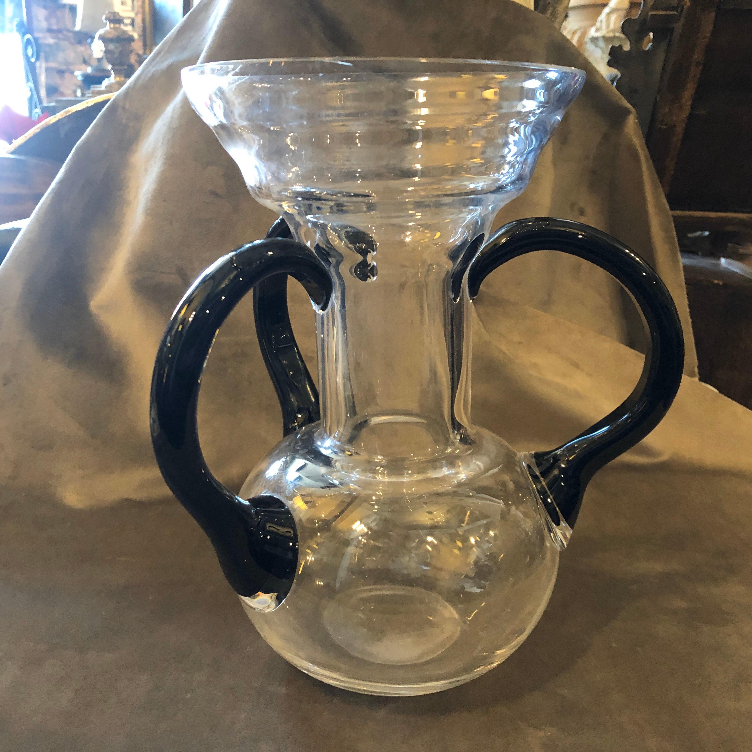 Post-Modern 1980s Memphis Milano Style Black and Transparent Glass Italian Vase