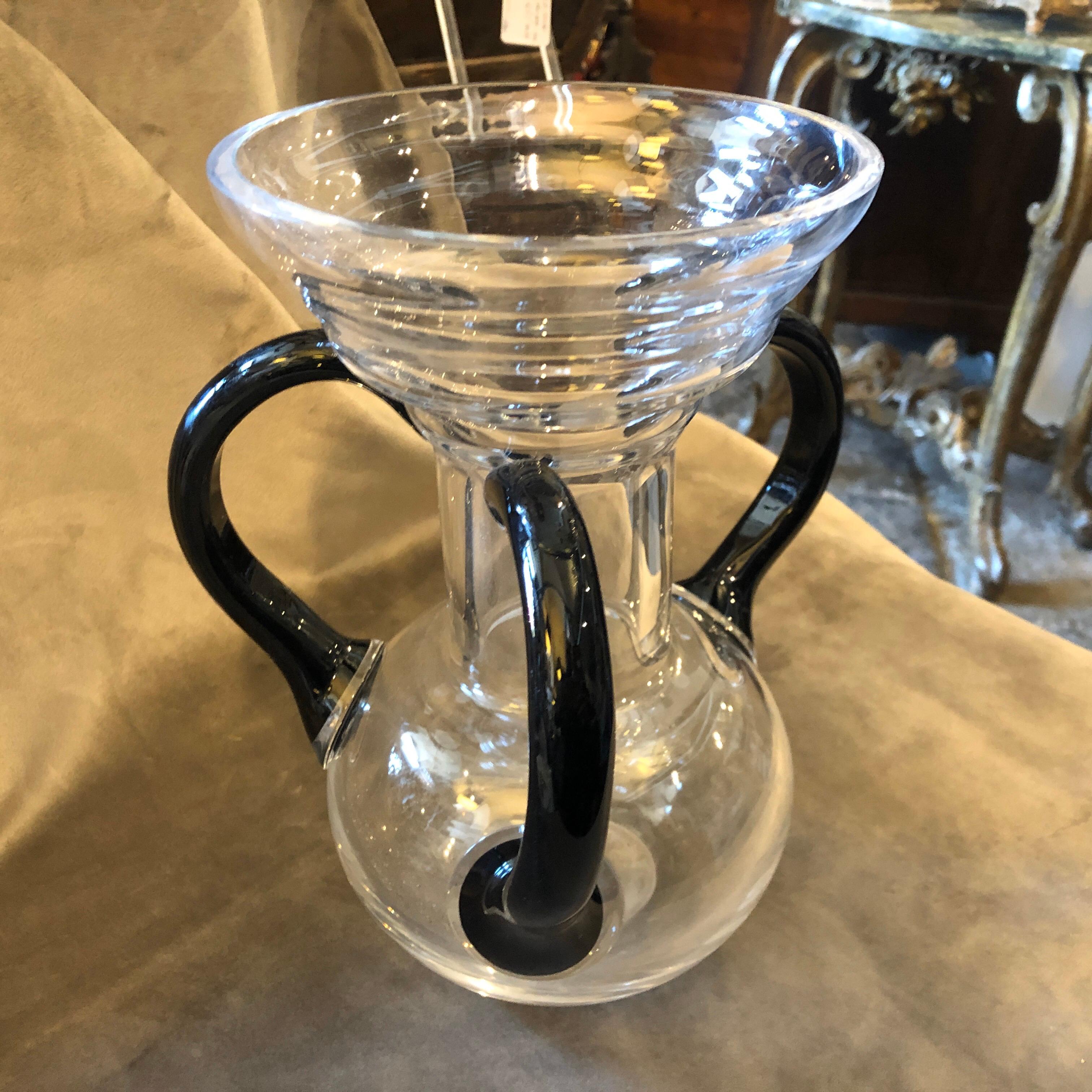 Hand-Crafted 1980s Memphis Milano Style Black and Transparent Glass Italian Vase