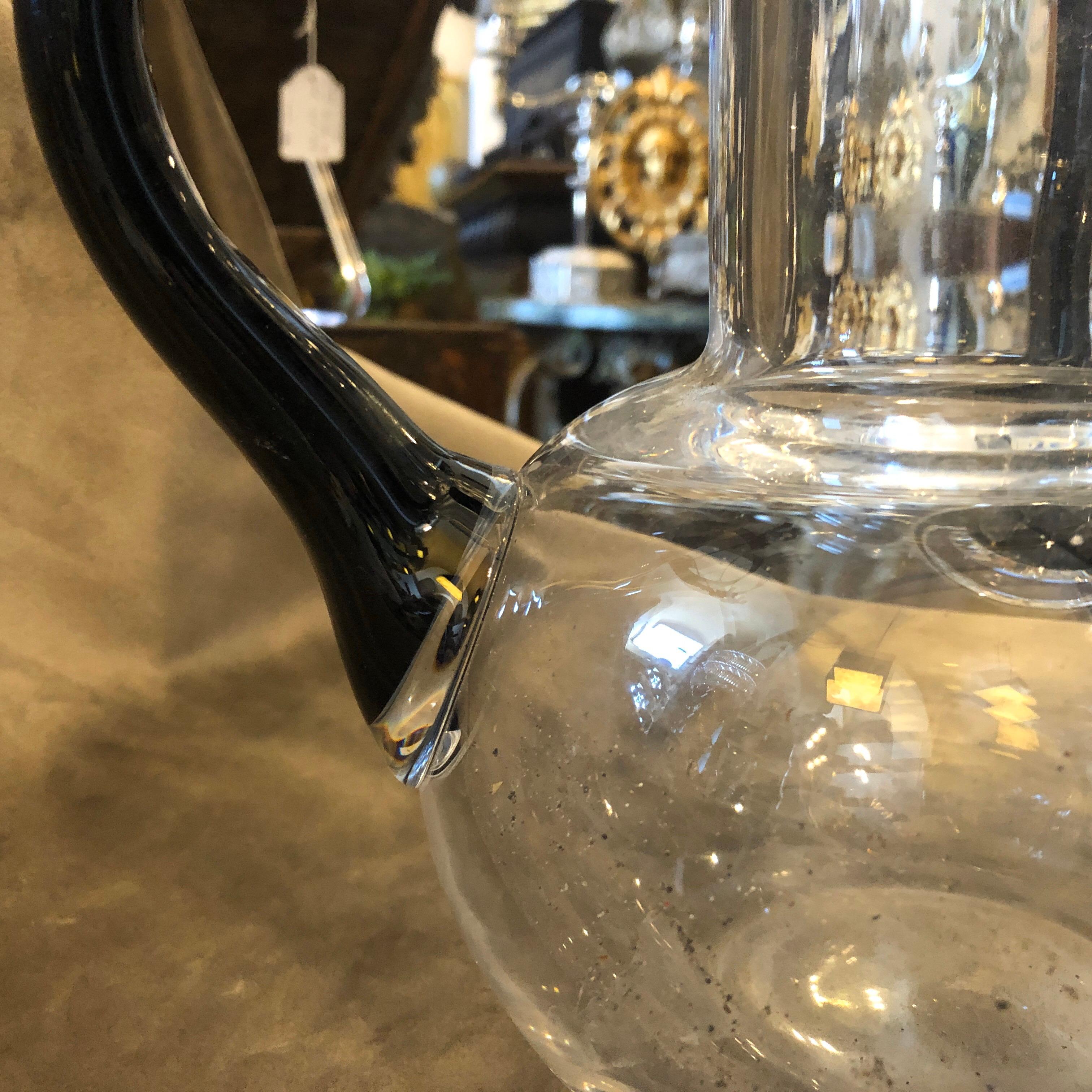 Murano Glass 1980s Memphis Milano Style Black and Transparent Glass Italian Vase