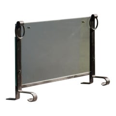 A Panoramic MODERNIST BRUTALIST Wrought Iron & Glass FIRE SCREEN, France 1970