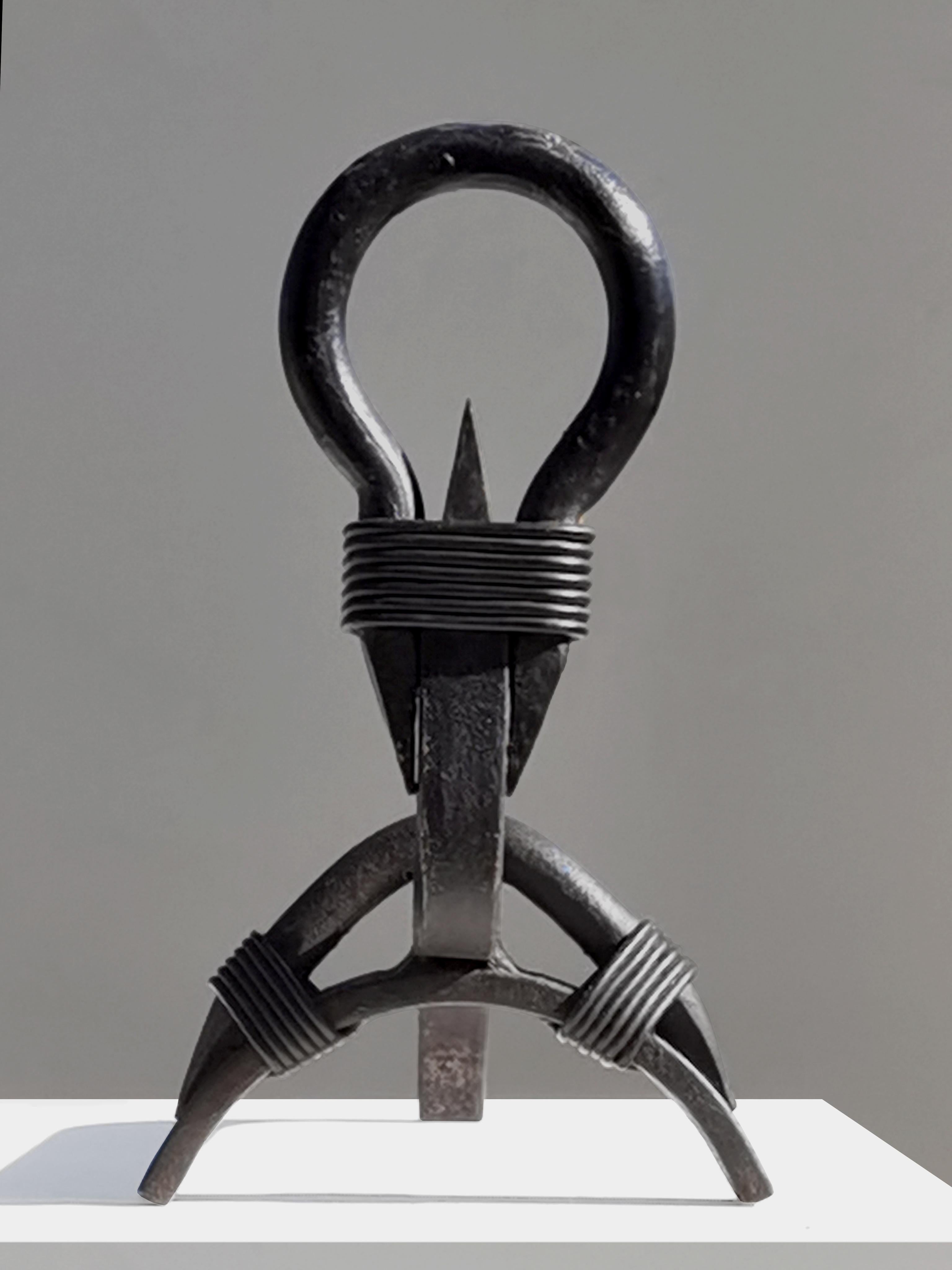 Mid-20th Century A MODERNIST BRUTALIST Wrought Iron PAIR of ANDIRONS, France 1950 For Sale