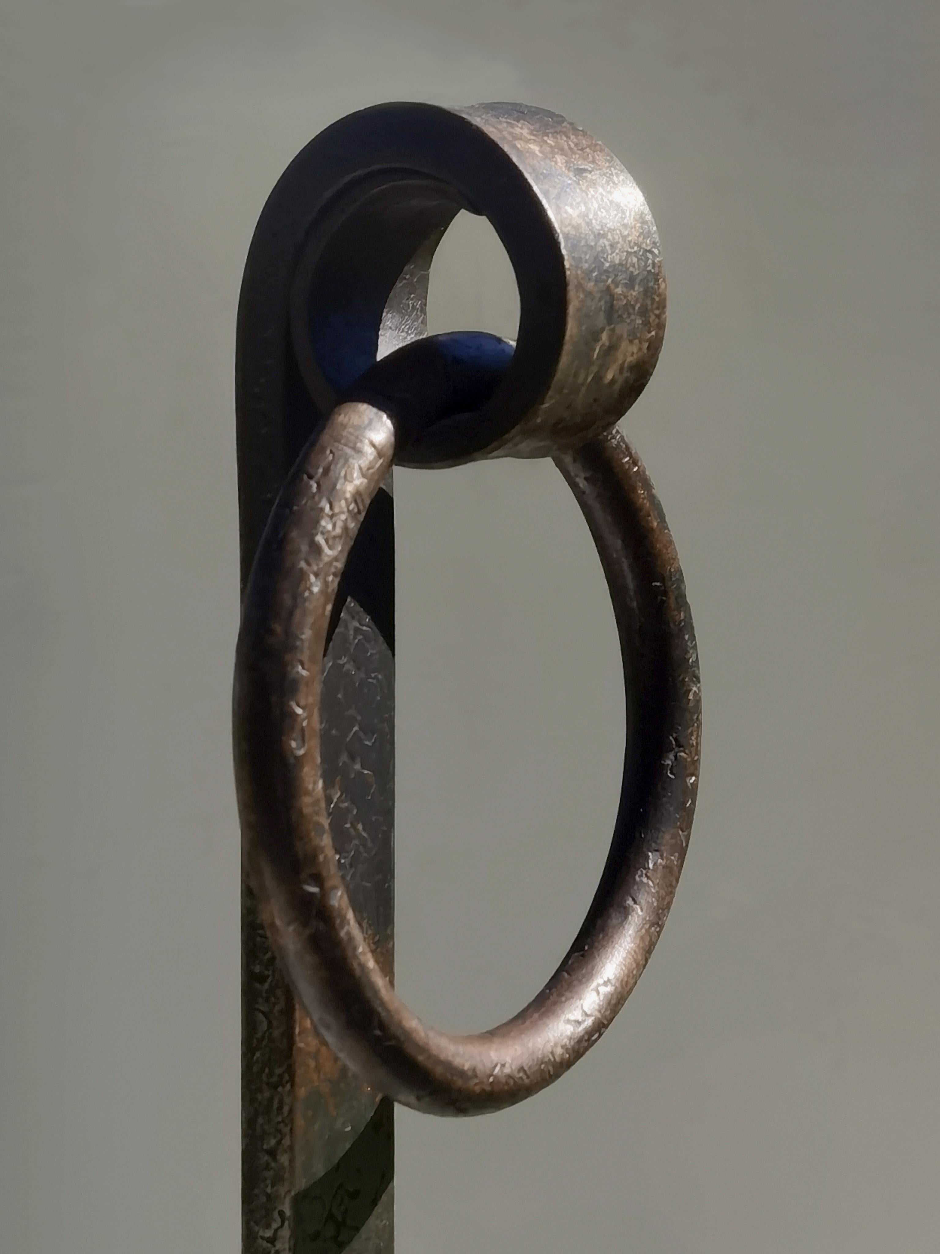 French A MODERNIST BRUTALIST Wrought Iron PAIR of ANDIRONS, France 1970 For Sale