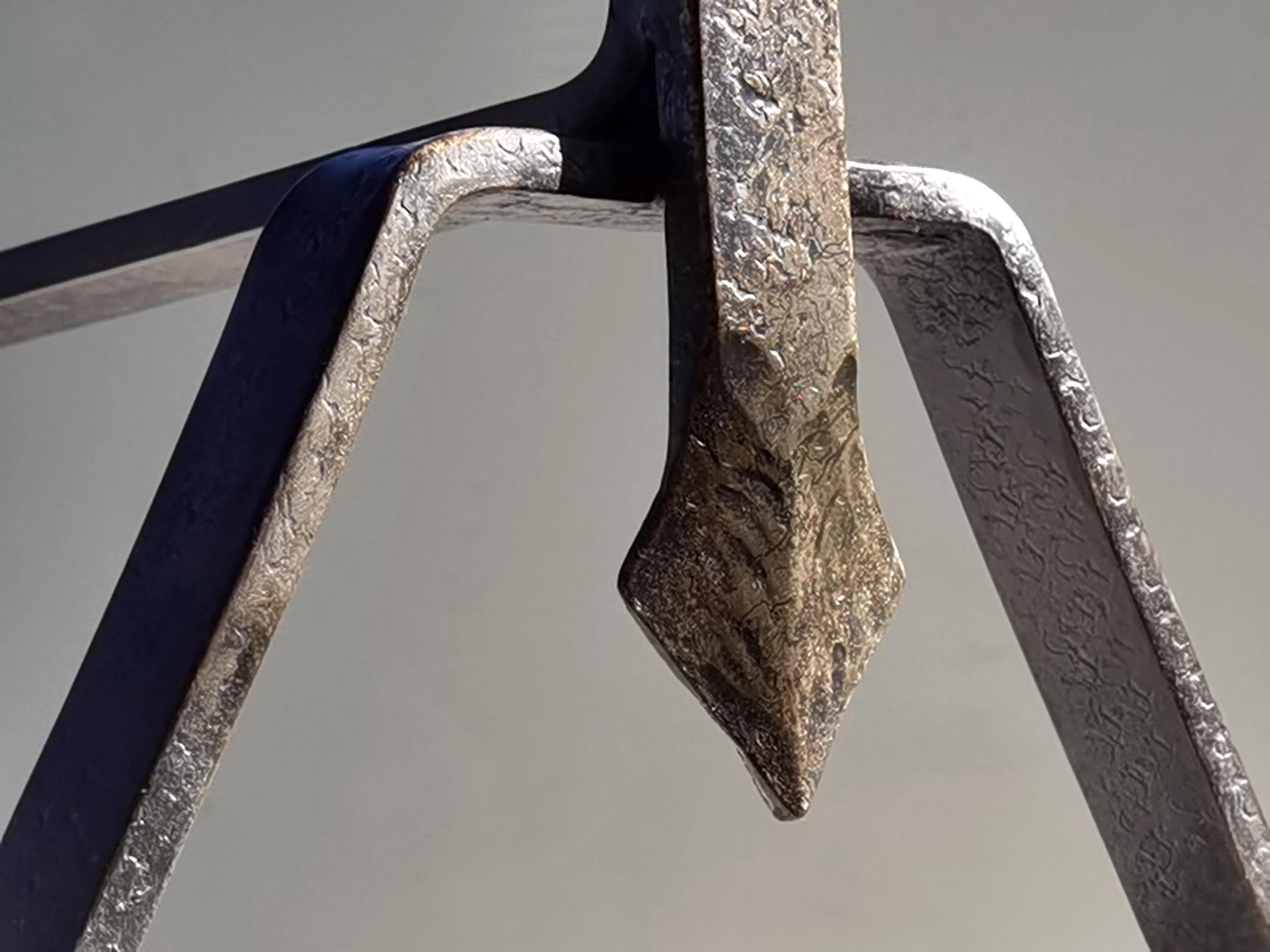 Late 20th Century A MODERNIST BRUTALIST Wrought Iron PAIR of ANDIRONS, France 1970 For Sale