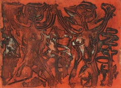 Aquatinte figurative moderniste, signée par l'artiste, encadrée, 20e siècle