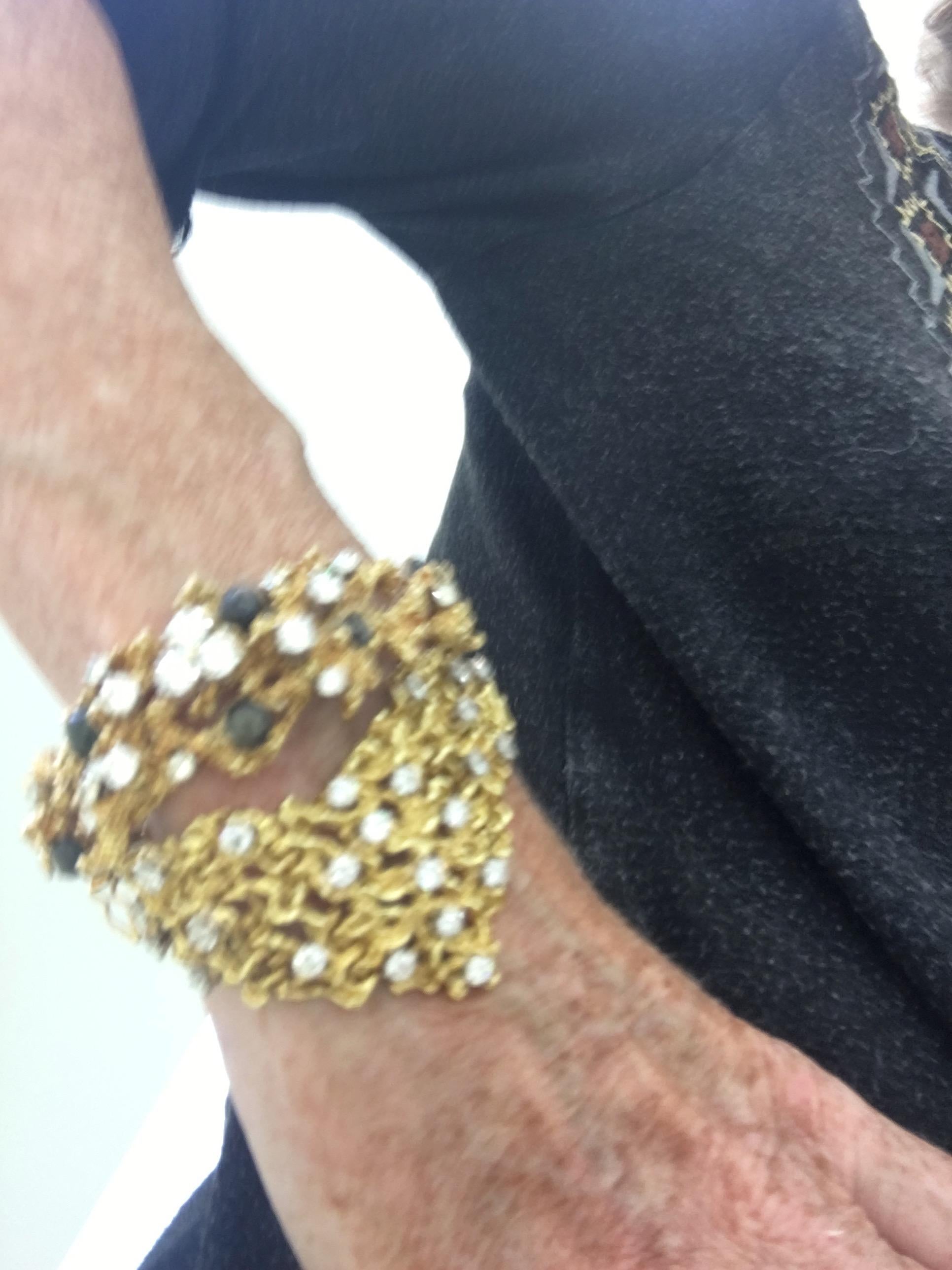 A Modernist Freeform Diamond and Gold Bracelet c1970 2