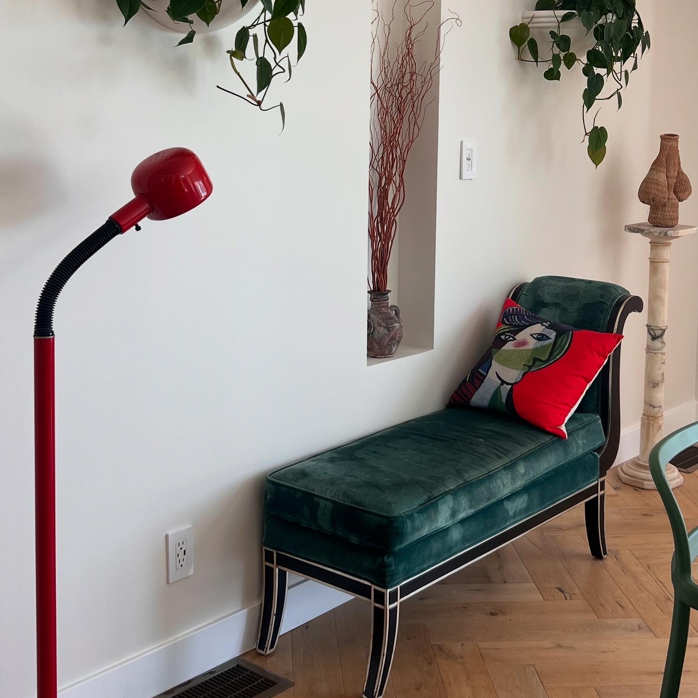 A modernist gooseneck floor lamp in cherry red, mid 20th century In Good Condition For Sale In View Park, CA