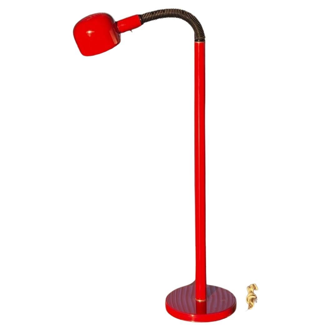 A modernist gooseneck floor lamp in cherry red, mid 20th century For Sale
