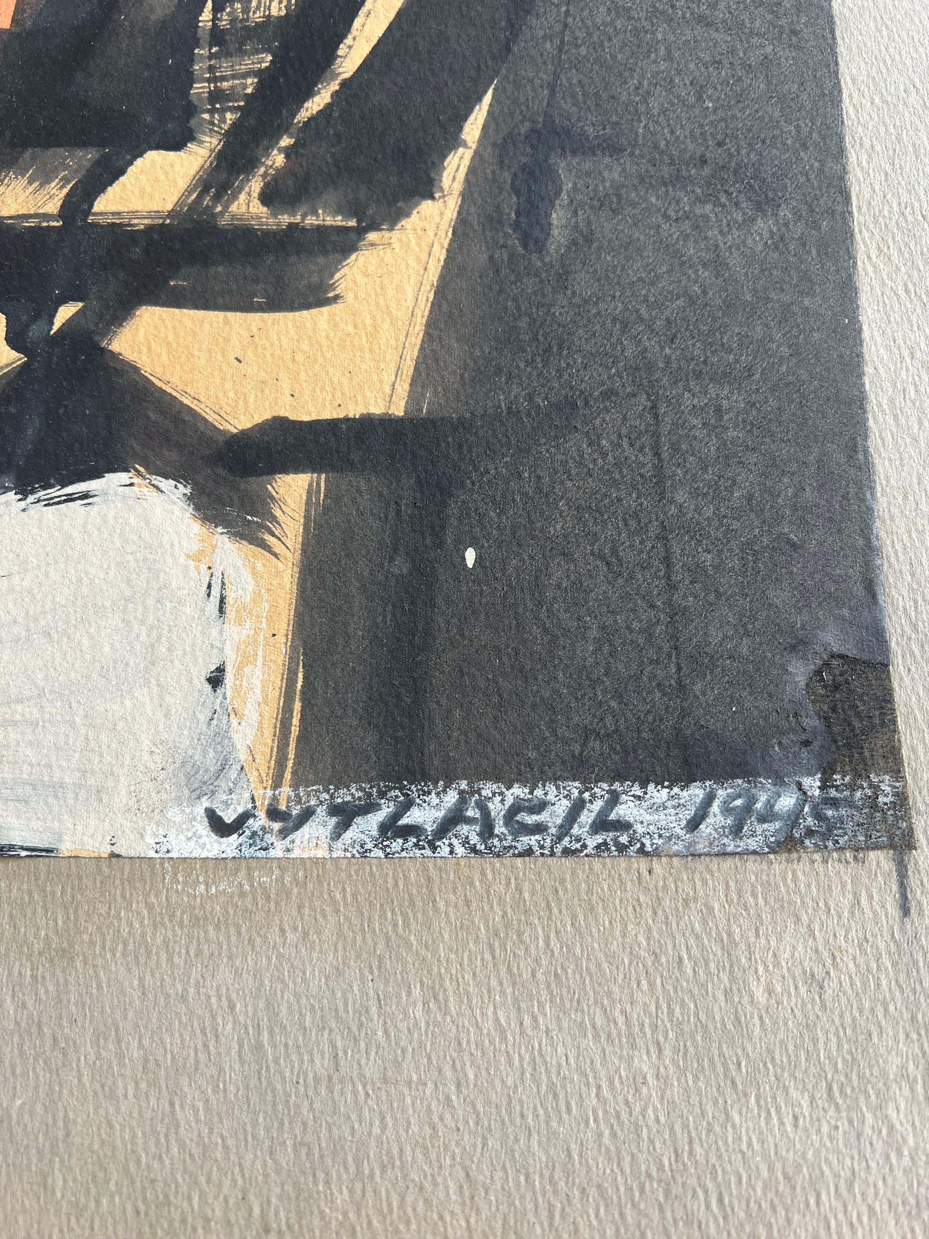 Americano Un disegno modernista a inchiostro e guazzo di Vaclav Vytlacil, 1945 ca. in vendita