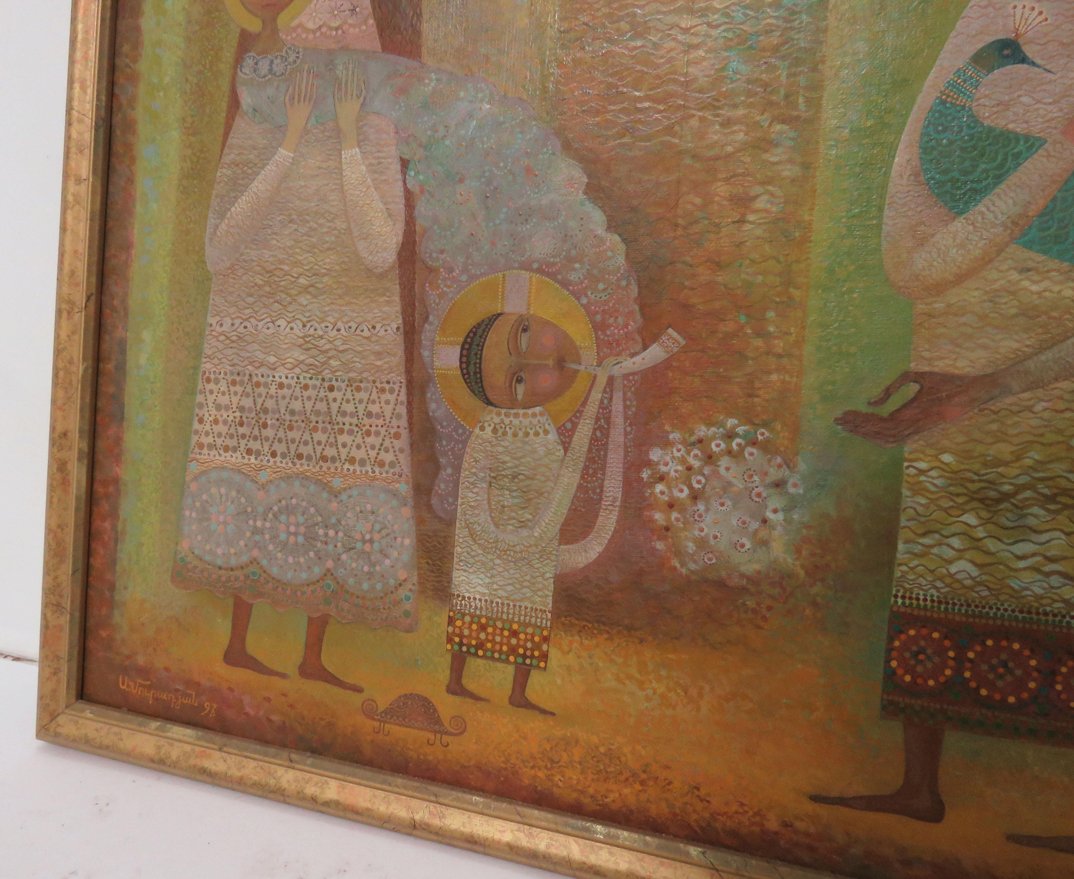 A Modernist Inspired Fable Painting by Armenian Artist A. Mouradian In Good Condition In Peabody, MA