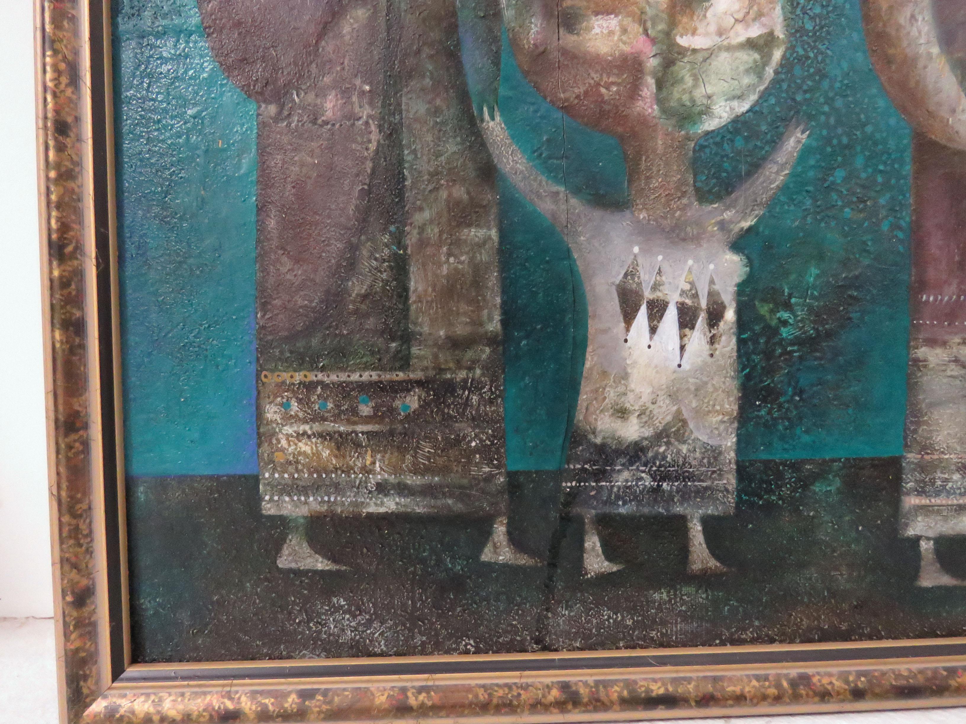 A Modernist Inspired Fable Painting by Armenian Artist A. Mouradian In Good Condition In Peabody, MA