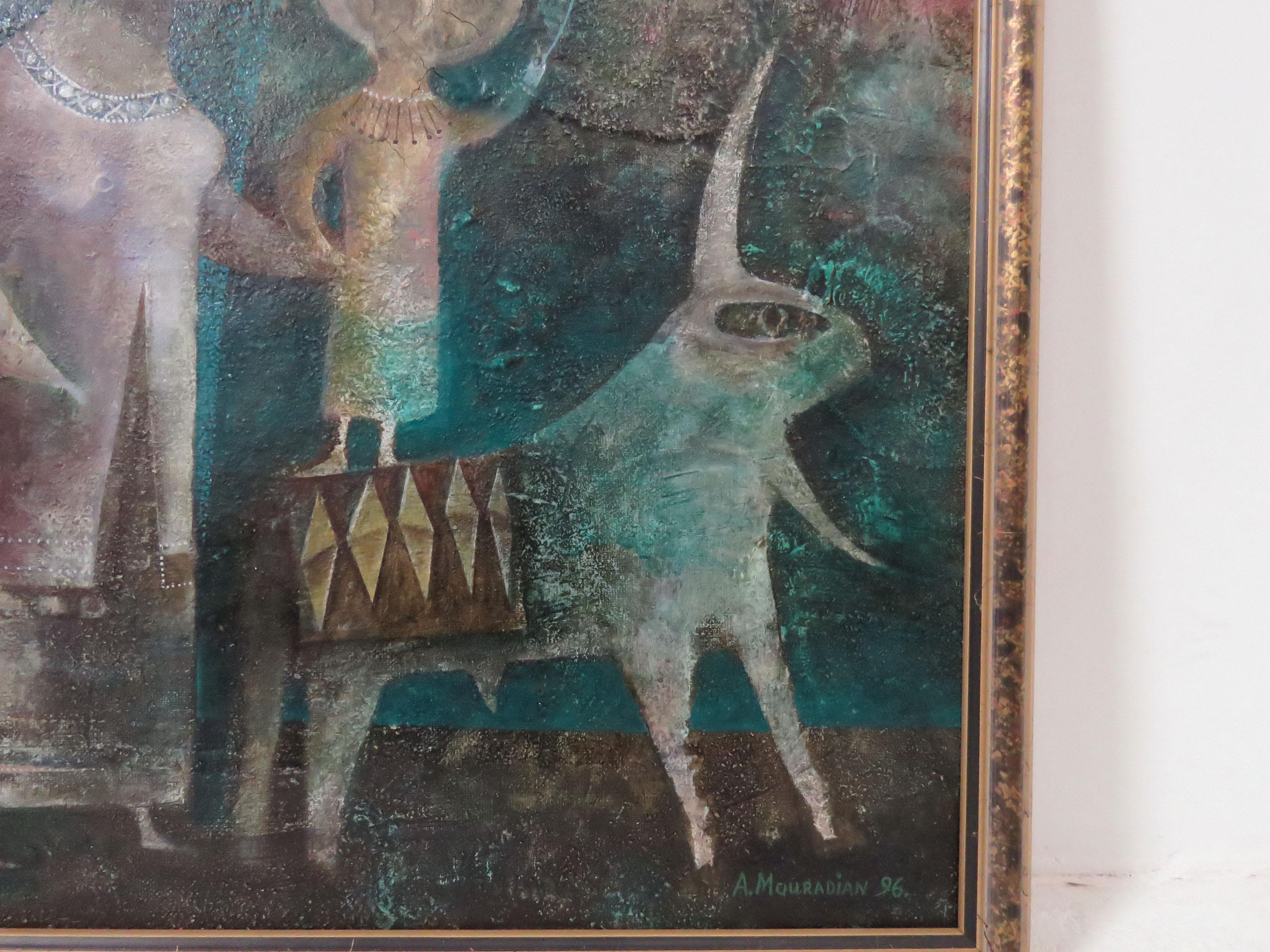 A Modernist Inspired Fable Painting by Armenian Artist A. Mouradian 1