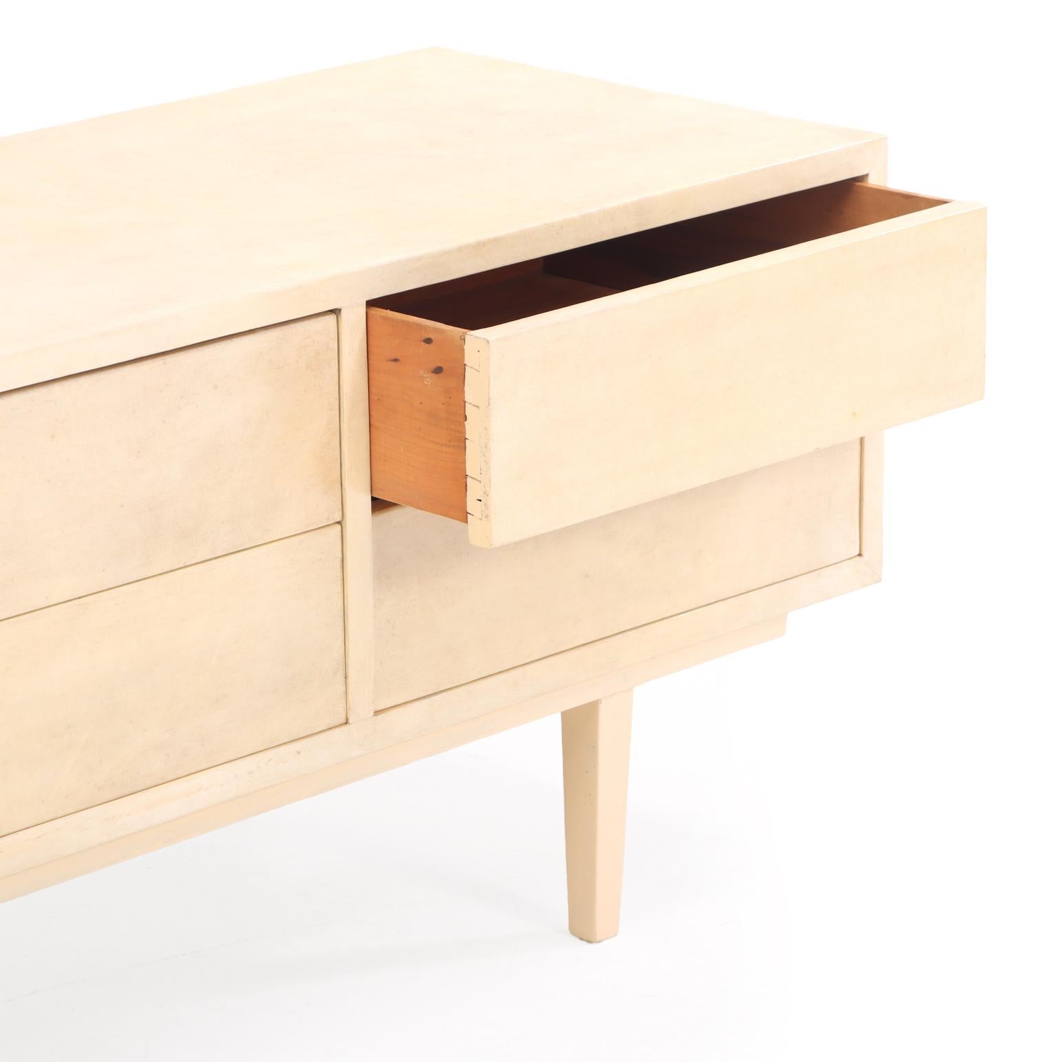 Mid-Century Modern A Modernist Parchment-Covered, Six-Drawer Low Dresser or Console. For Sale