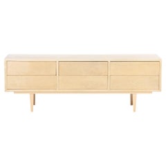 Vintage A Modernist Parchment-Covered, Six-Drawer Low Dresser or Console.