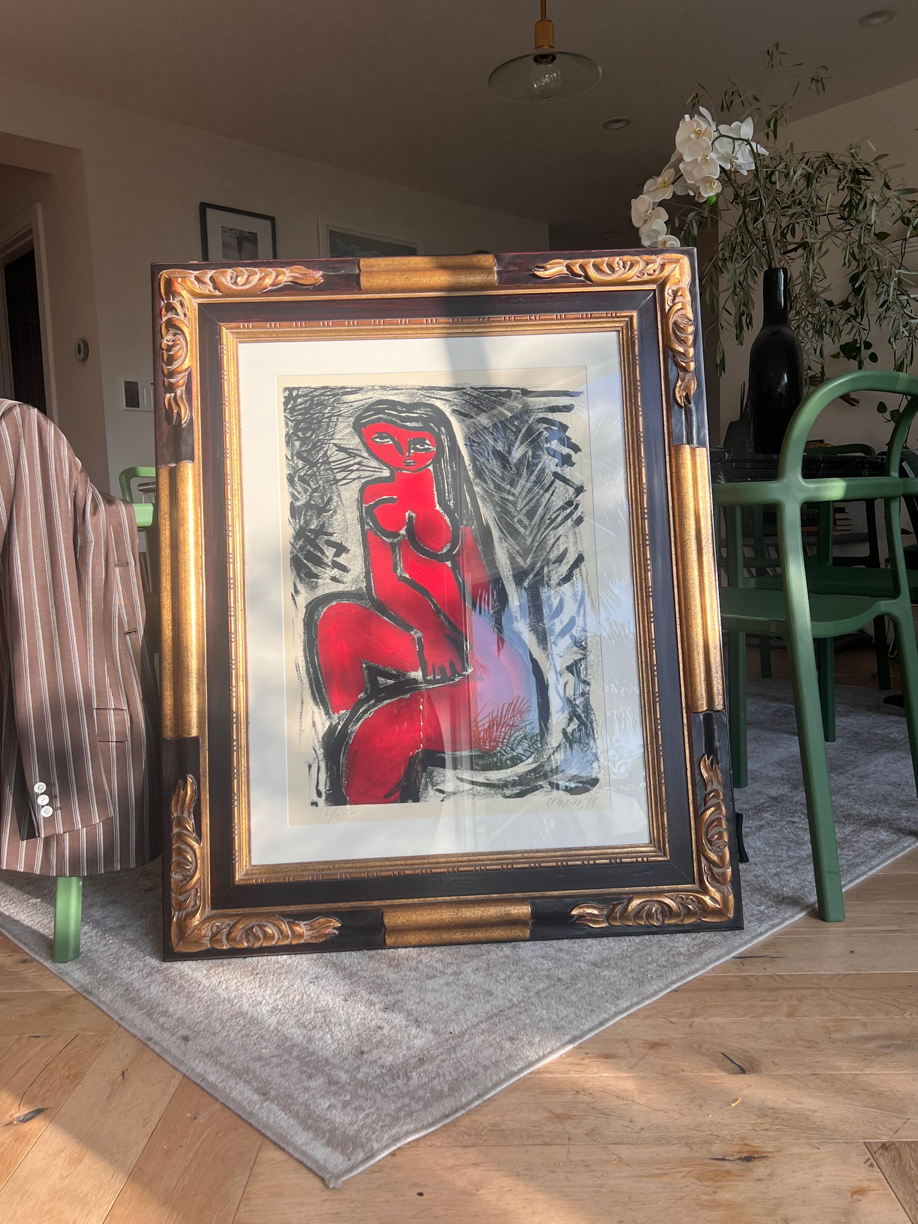 A modernist print in red by Guillaume Corneille, signed, framed, 20th century  For Sale 6