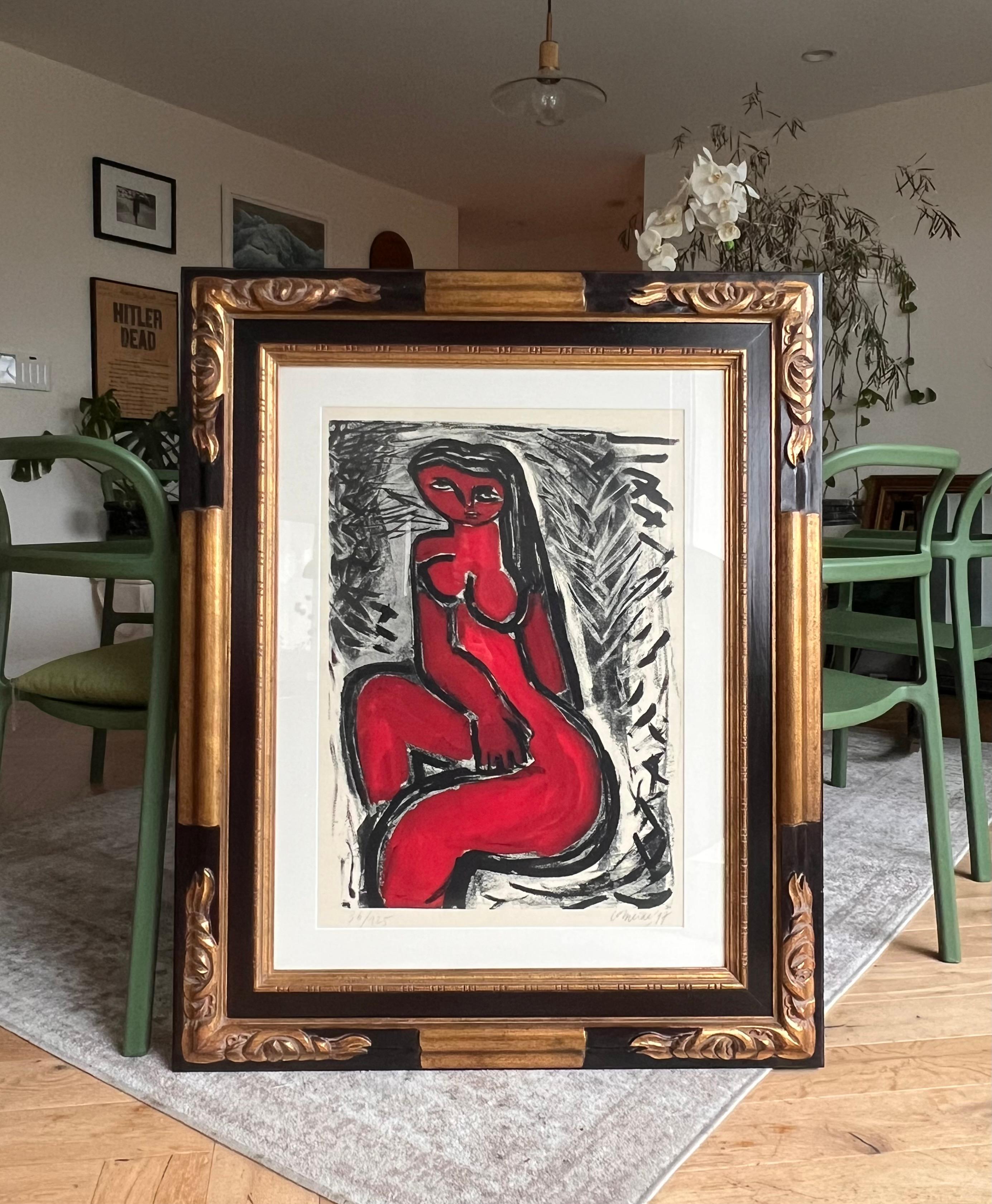 A modernist print in red by Guillaume Corneille, signed, framed, 20th century  For Sale 9