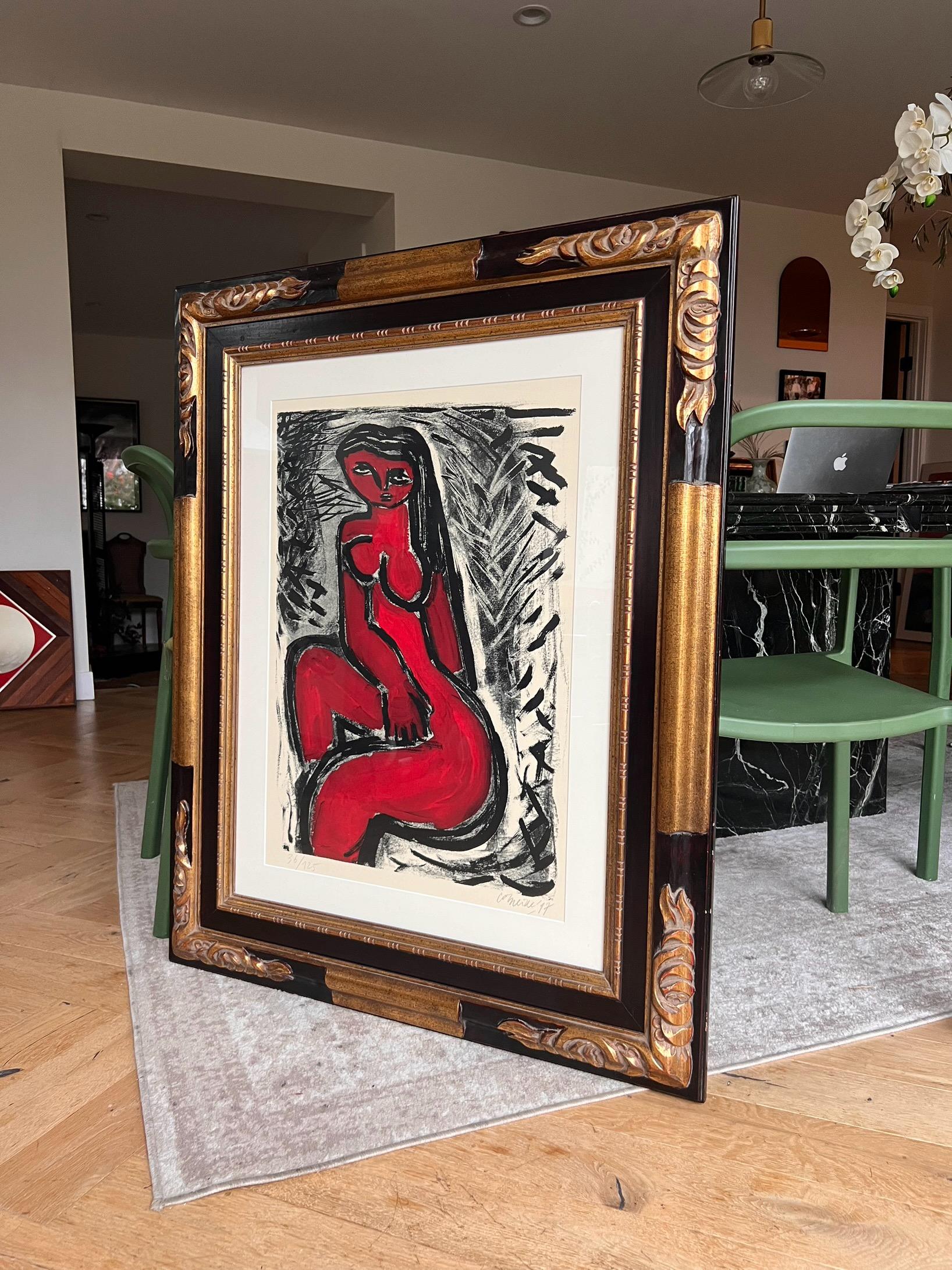 Expressionist A modernist print in red by Guillaume Corneille, signed, framed, 20th century  For Sale