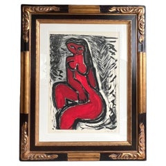 Vintage A modernist print in red by Guillaume Corneille, signed, framed, 20th century 