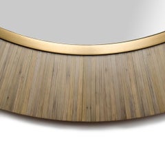 Modernist Round Mirror, Executed in Meticulous Straw Marquetry.