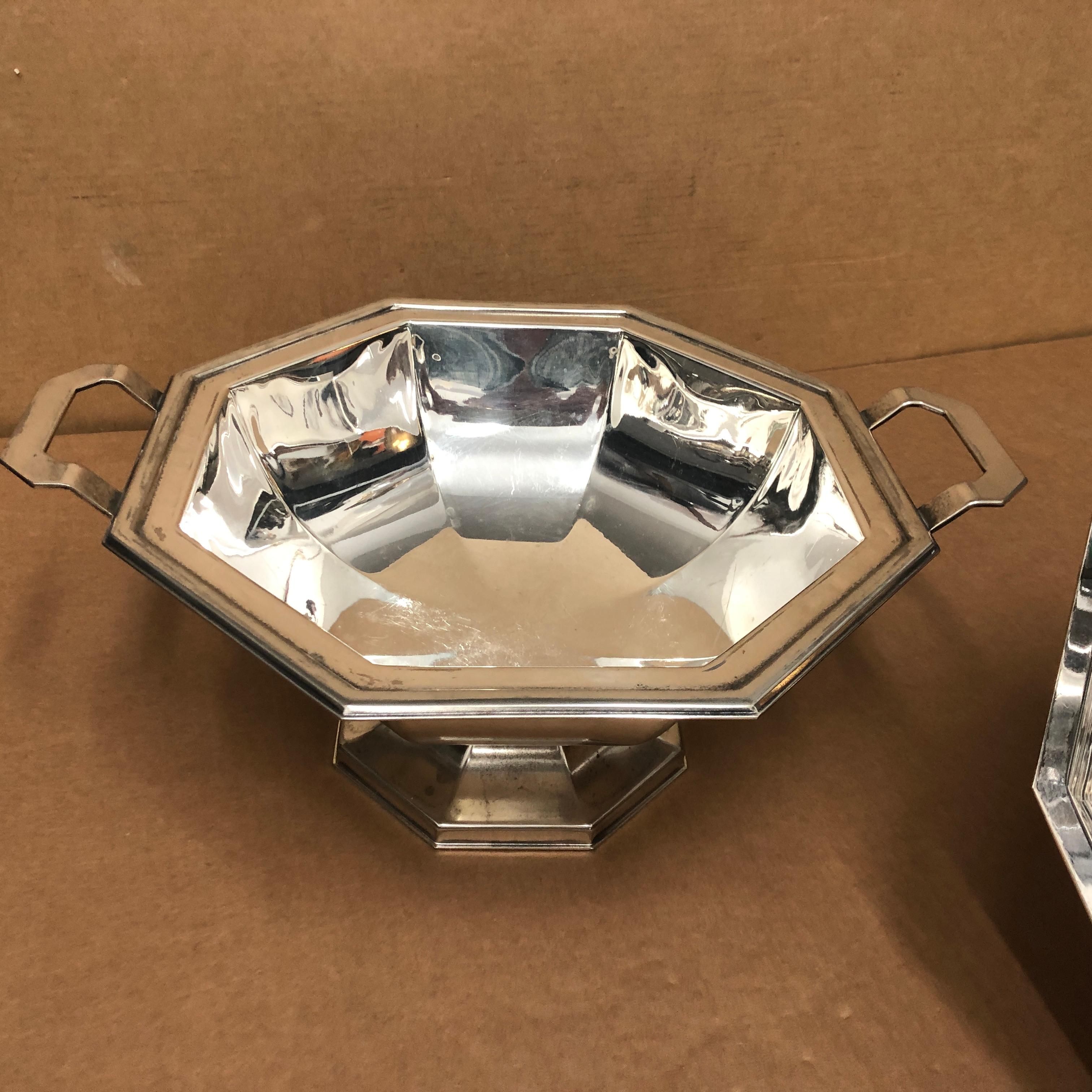 Modernist Silver Plated Octagonal Italian Soup Tureen, circa 1970 1