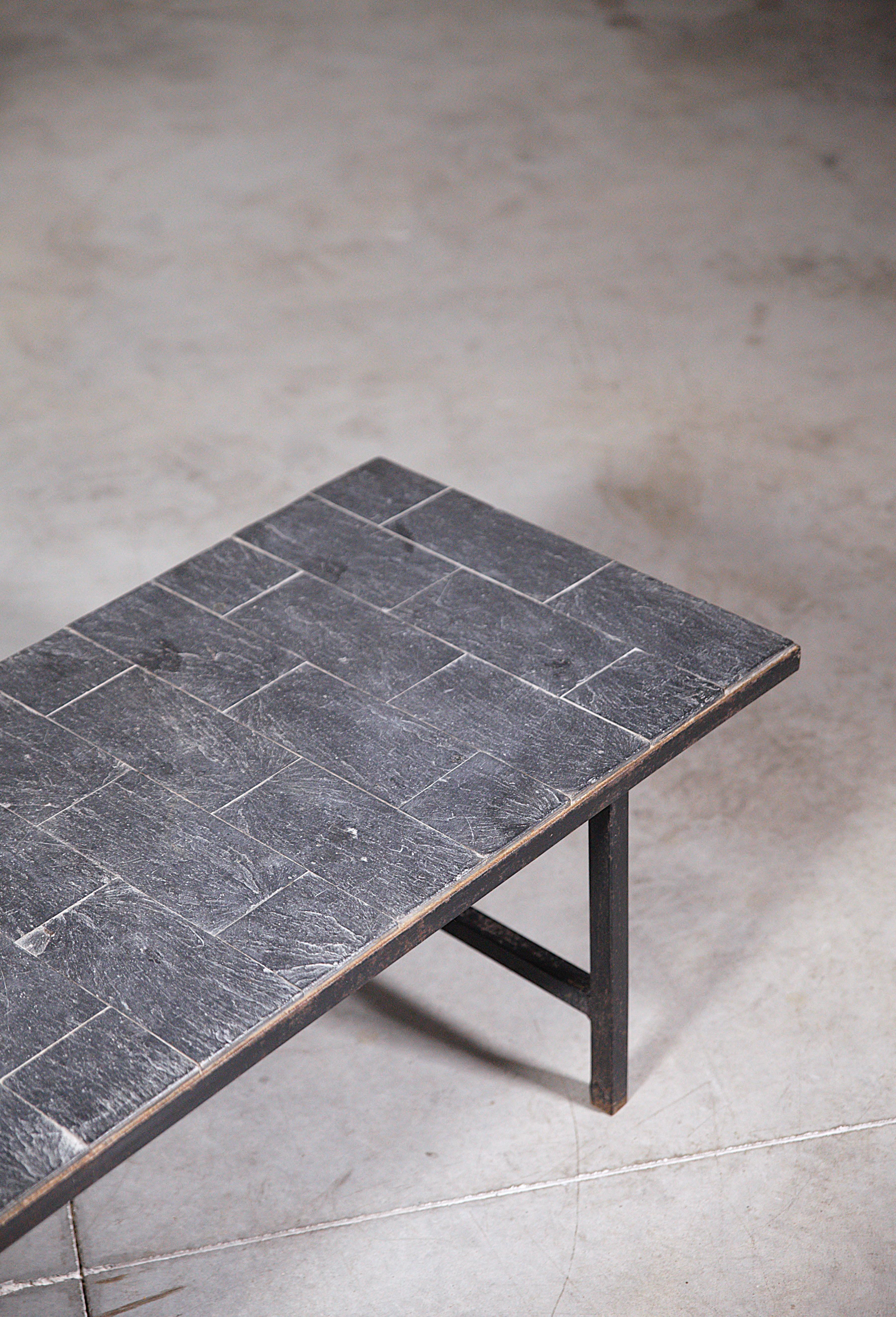 Mid-20th Century A Modernist Slate Stone Coffee Table France 1950's For Sale