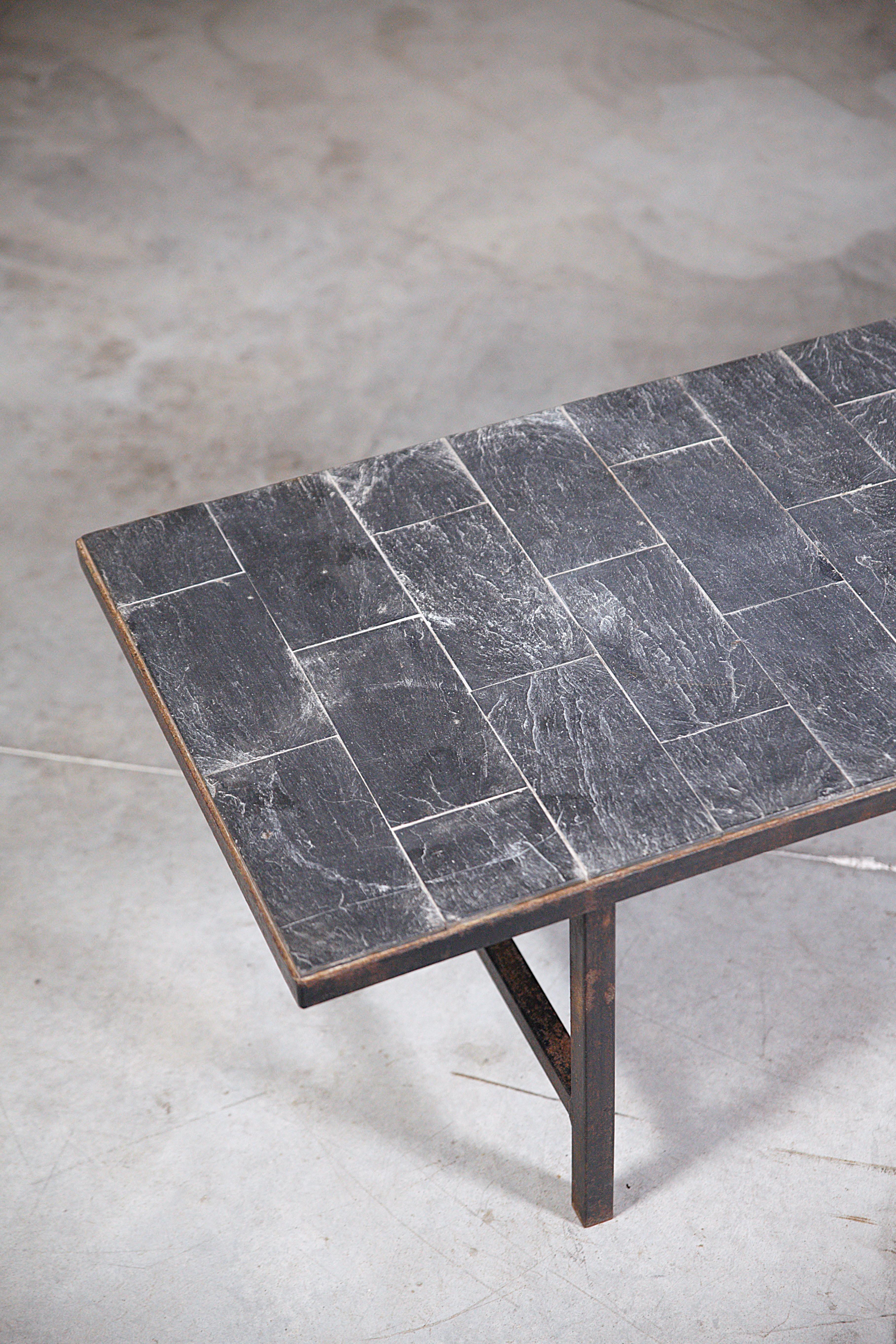 Metal A Modernist Slate Stone Coffee Table France 1950's For Sale