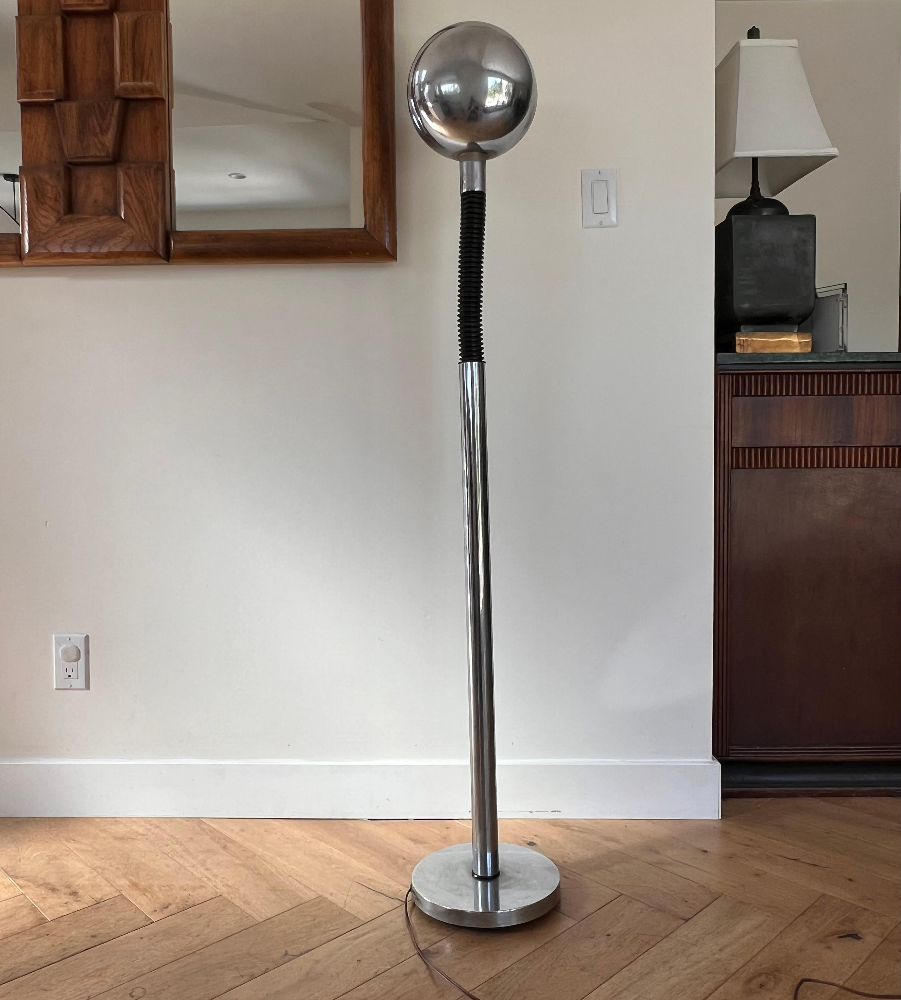 A modernist Sonneman style chrome and rubber gooseneck floor lamp, circa 1970 6