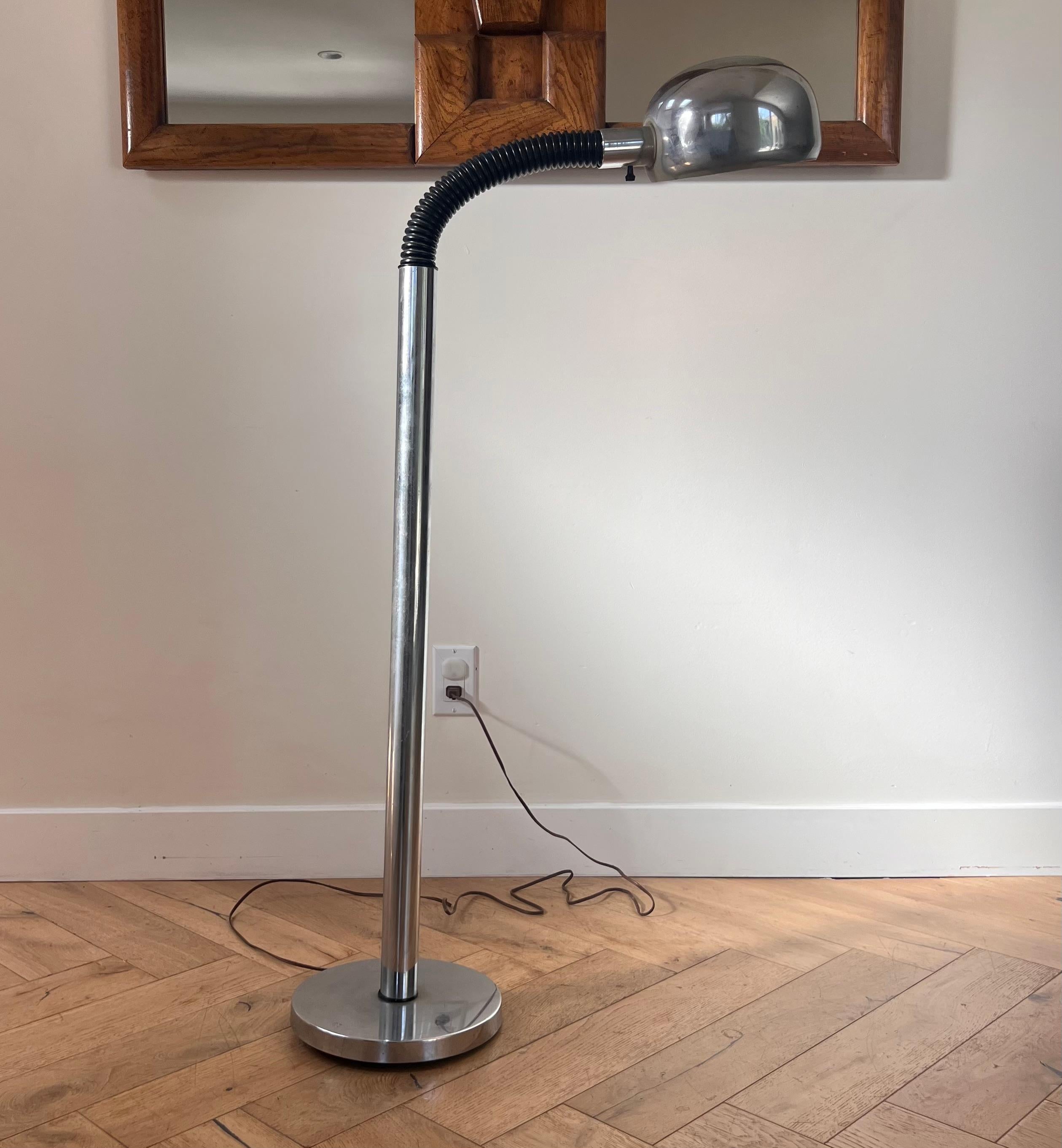 A modernist Sonneman style chrome and rubber gooseneck floor lamp, circa 1970 7