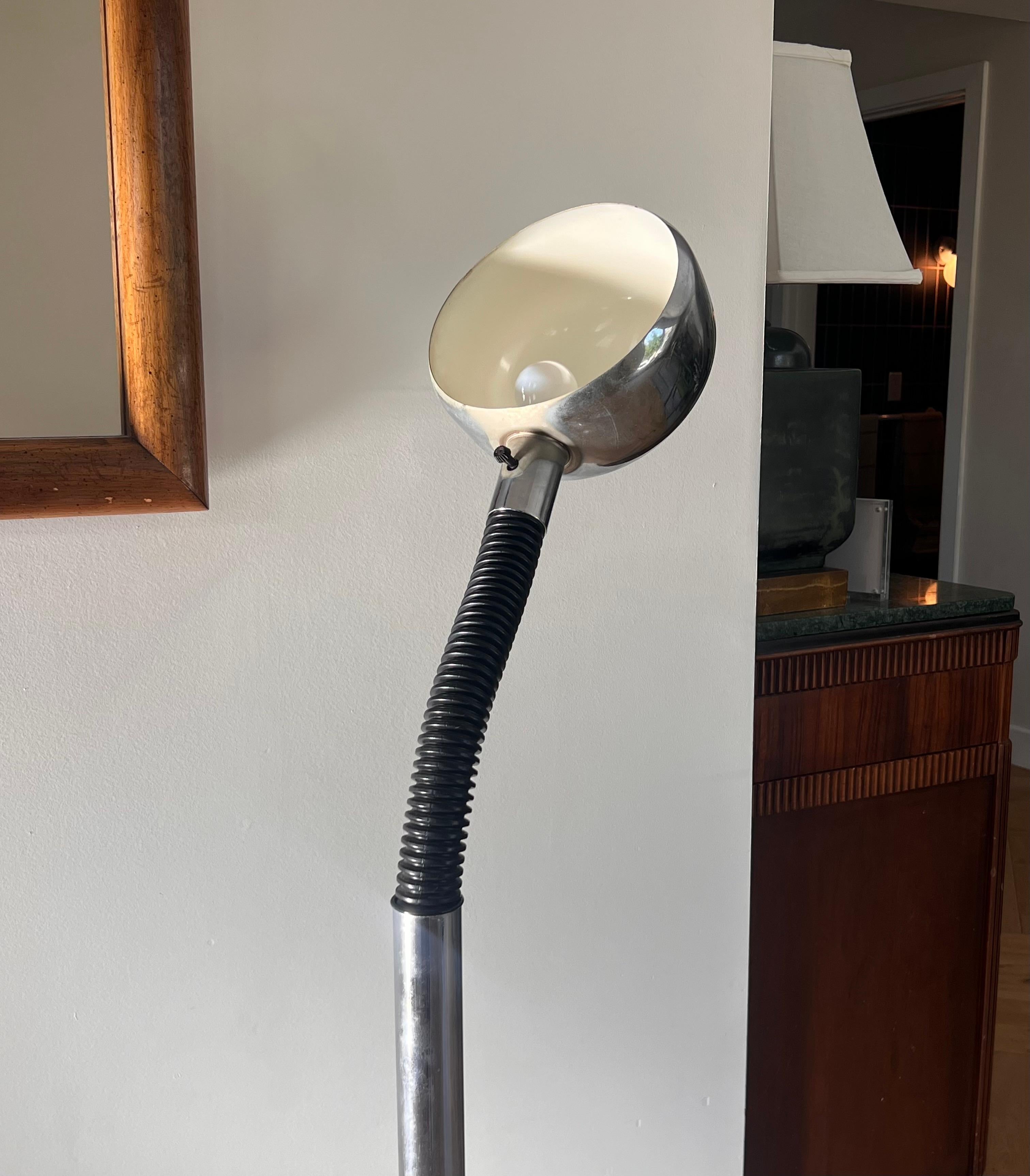 A modernist Sonneman style chrome and rubber gooseneck floor lamp, circa 1970 9