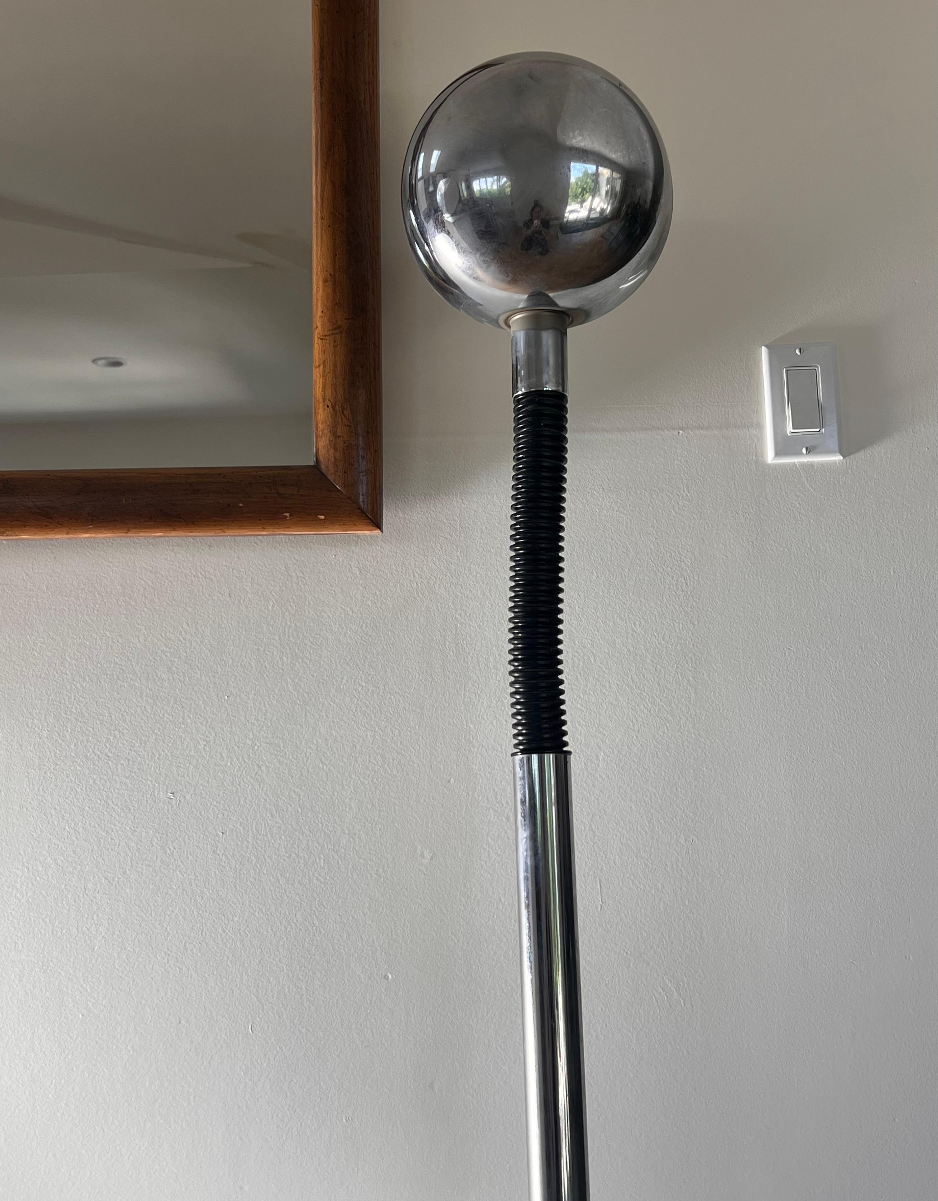 A modernist Sonneman style chrome and rubber gooseneck floor lamp, circa 1970 10