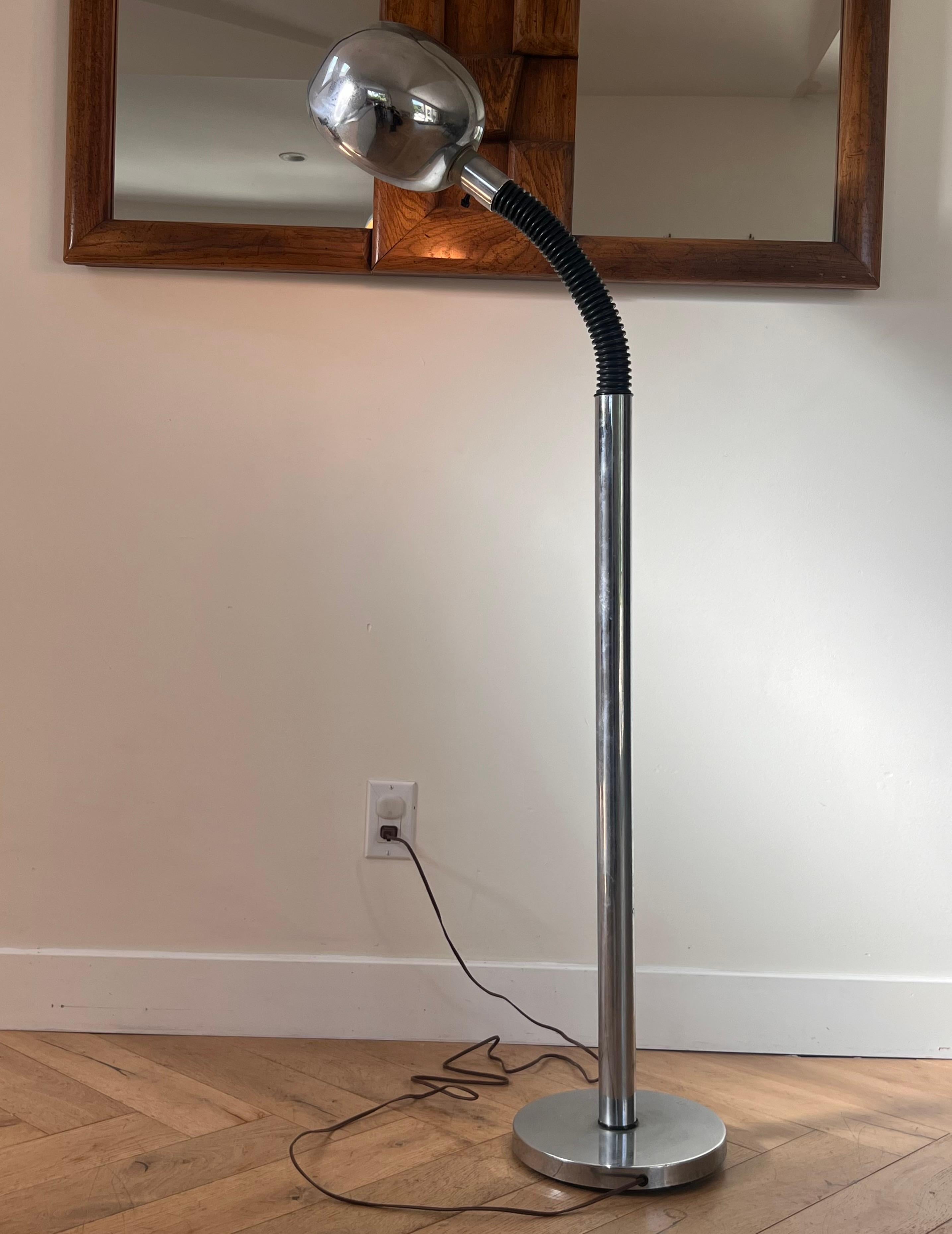 A modernist Sonneman style chrome and rubber gooseneck floor lamp, circa 1970 11