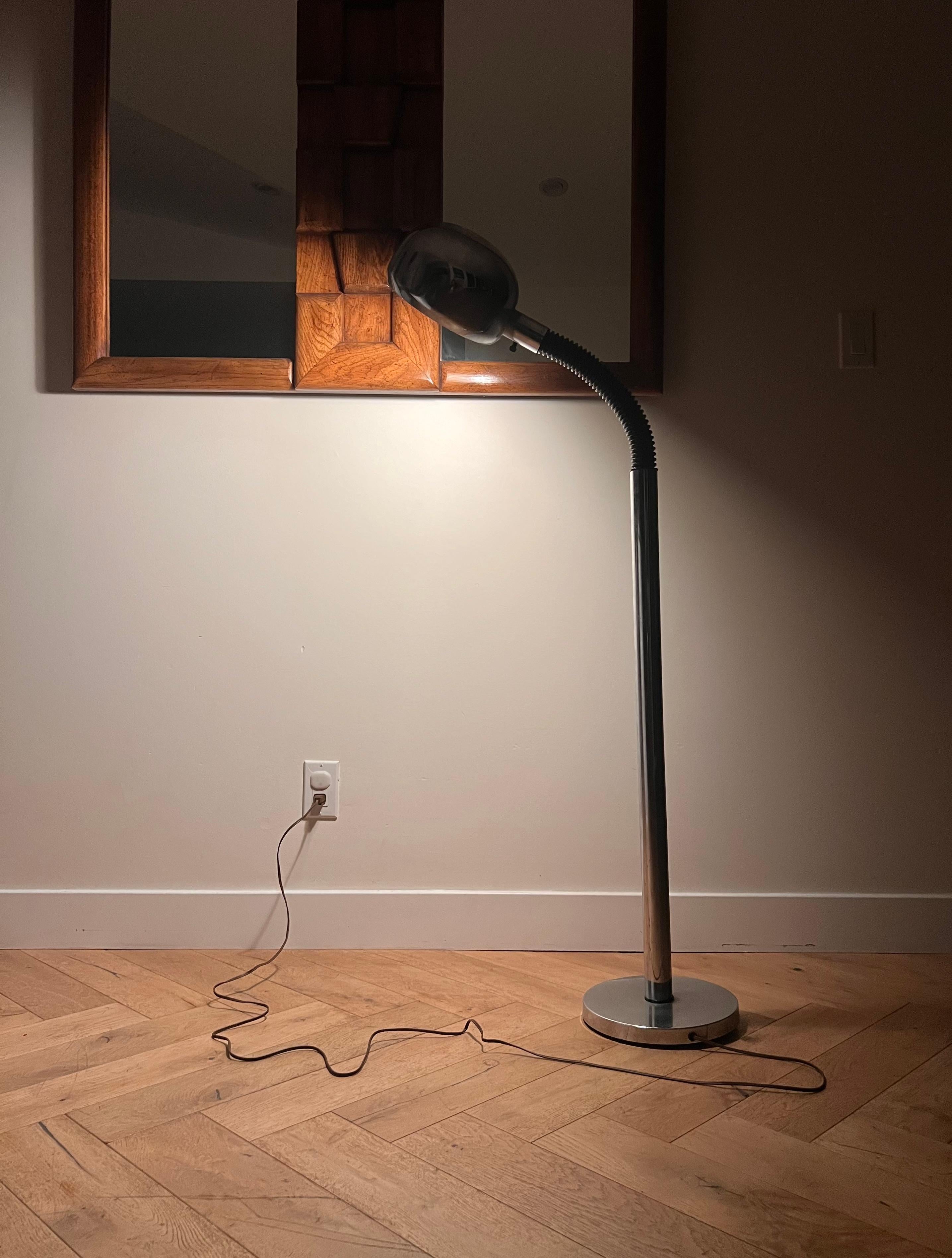 A modernist Sonneman style chrome and rubber gooseneck floor lamp, circa 1970 13