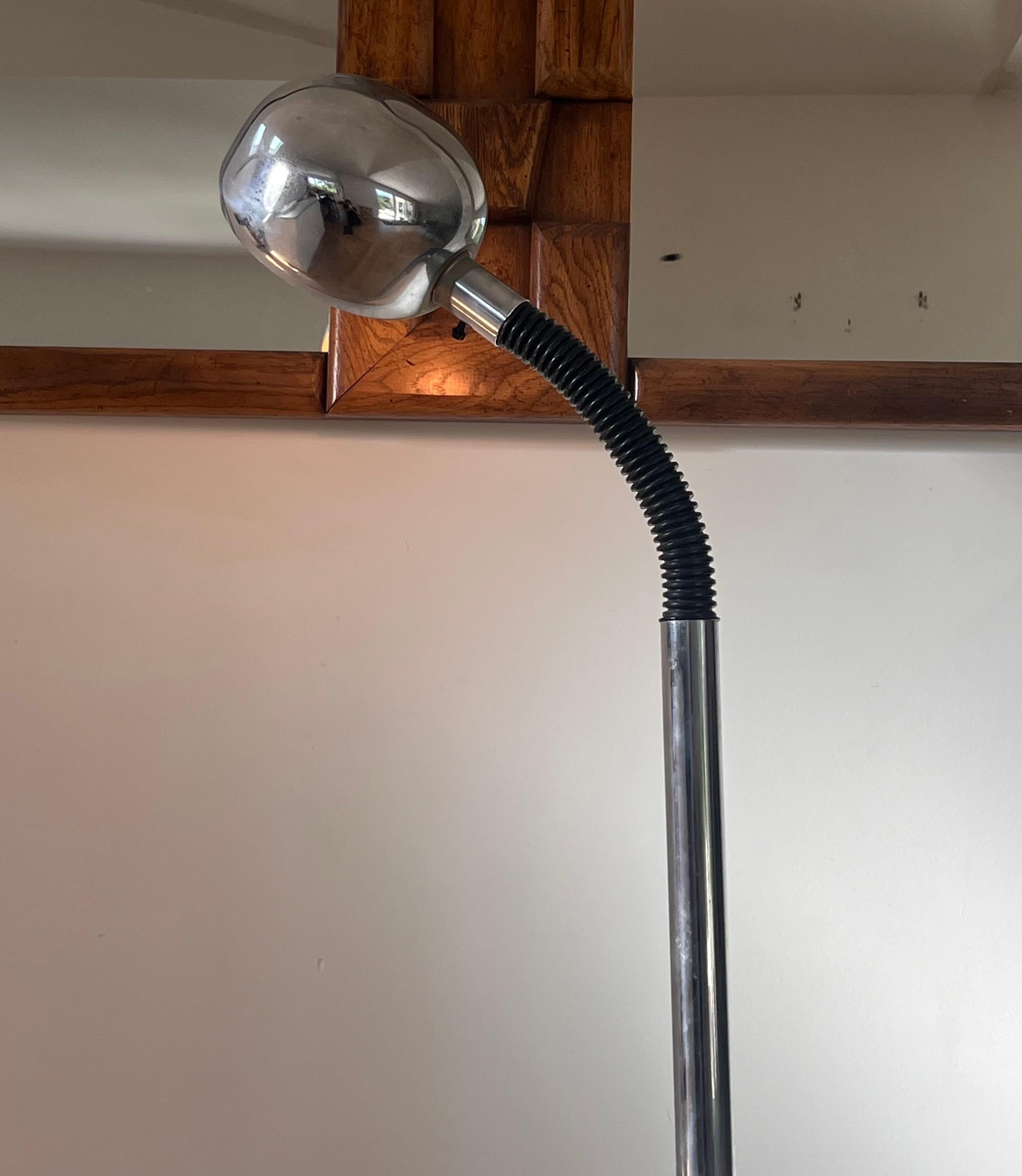 Unknown A modernist Sonneman style chrome and rubber gooseneck floor lamp, circa 1970