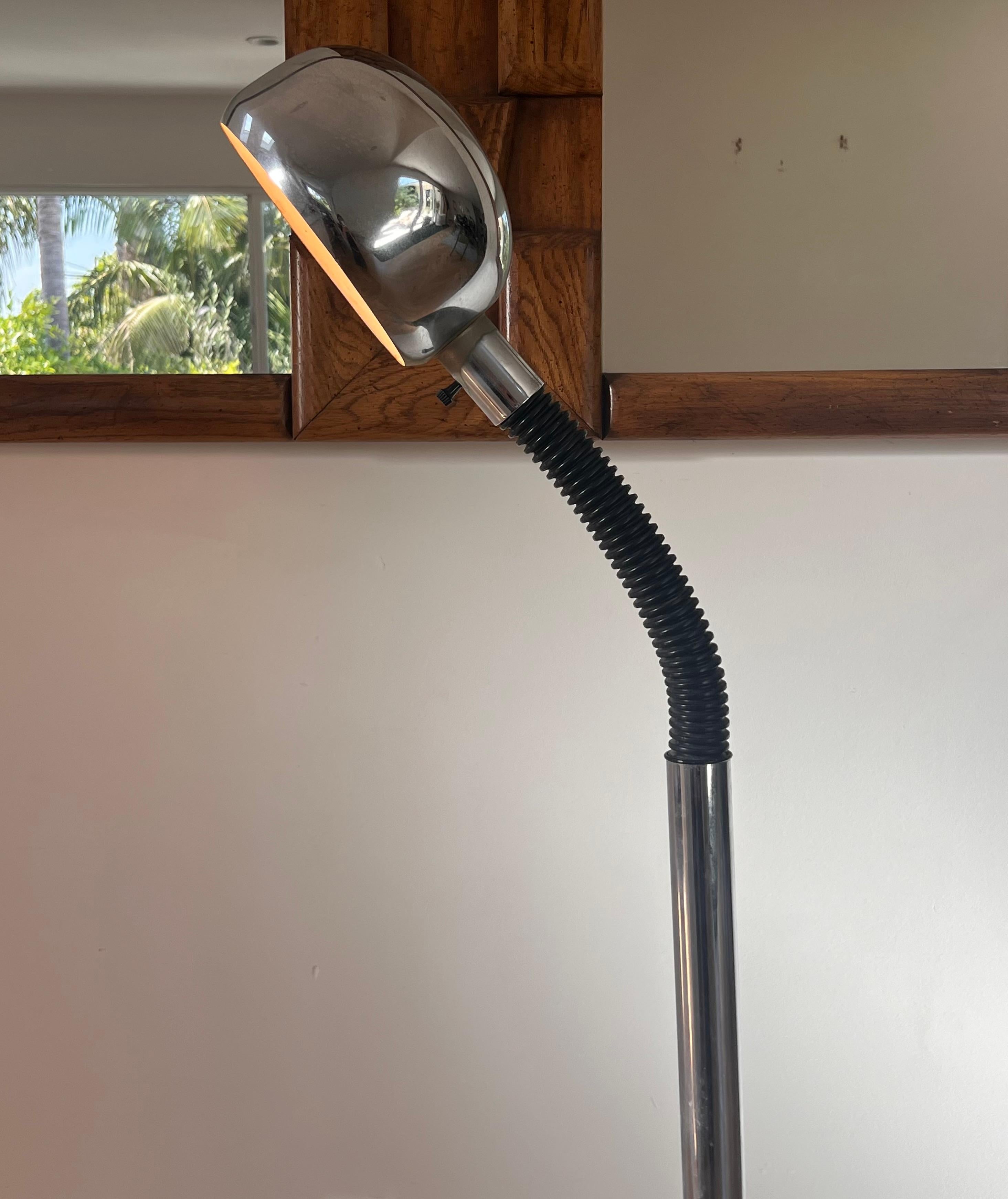 Chrome A modernist Sonneman style chrome and rubber gooseneck floor lamp, circa 1970