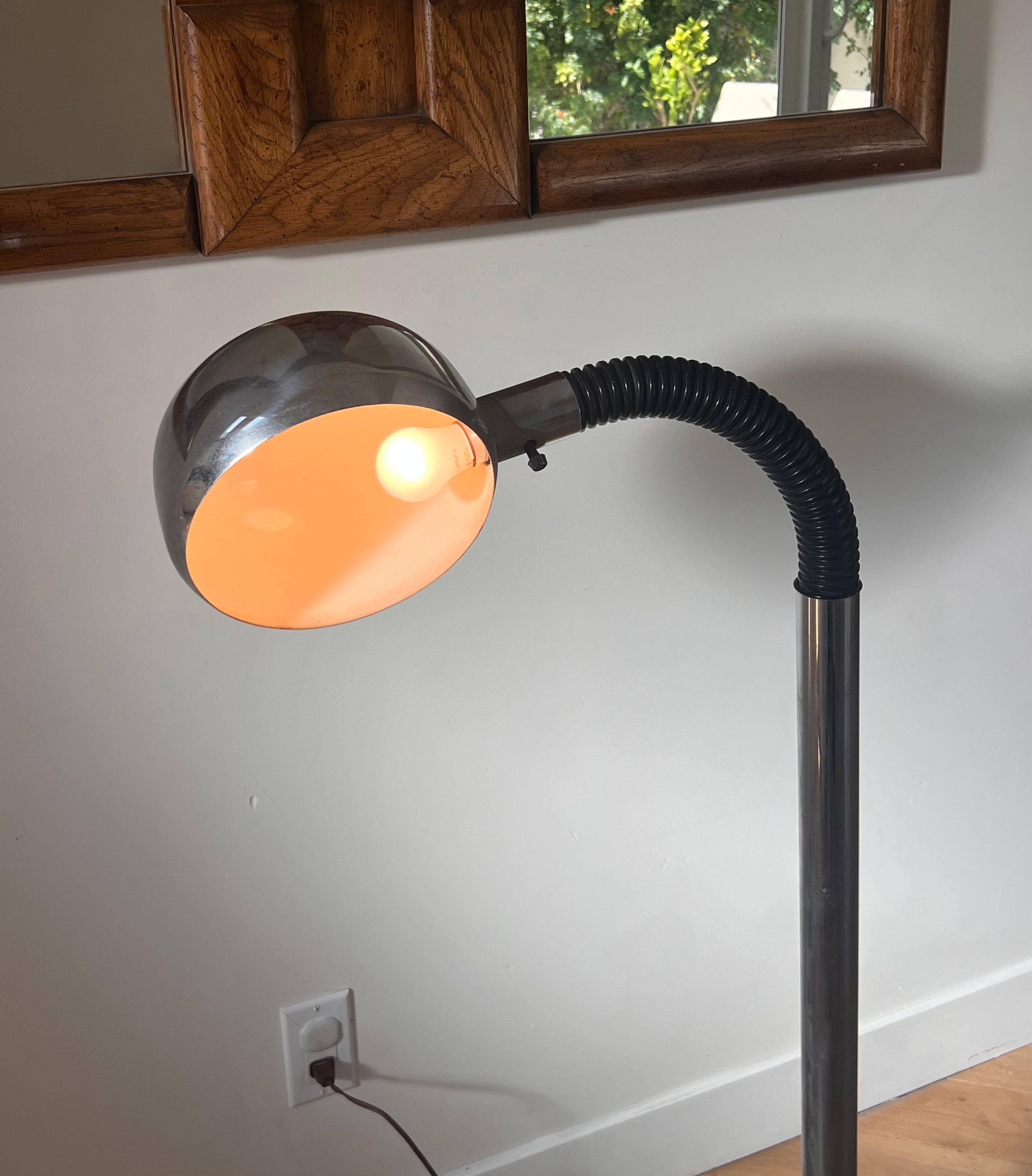 A modernist Sonneman style chrome and rubber gooseneck floor lamp, circa 1970 1