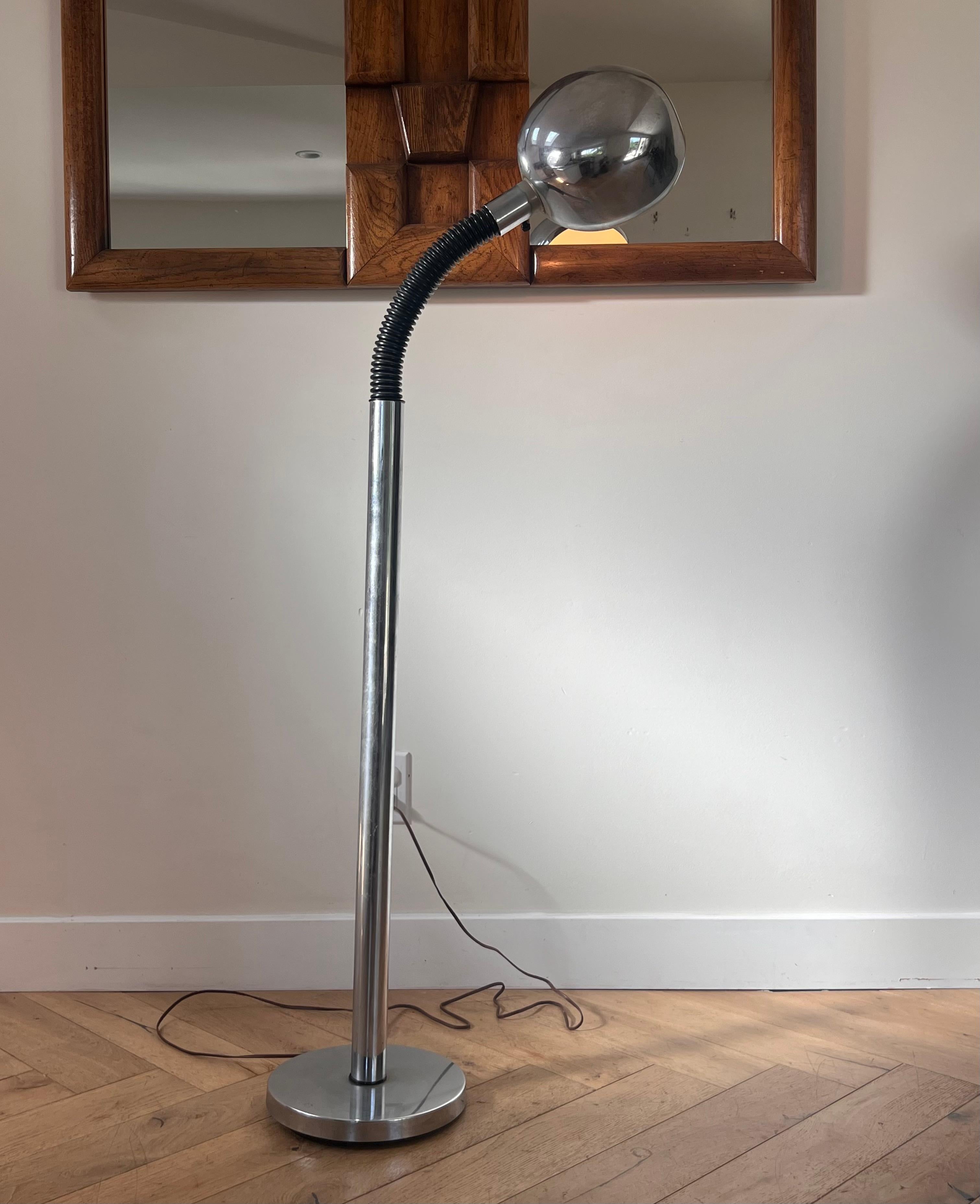 A modernist Sonneman style chrome and rubber gooseneck floor lamp, circa 1970 2