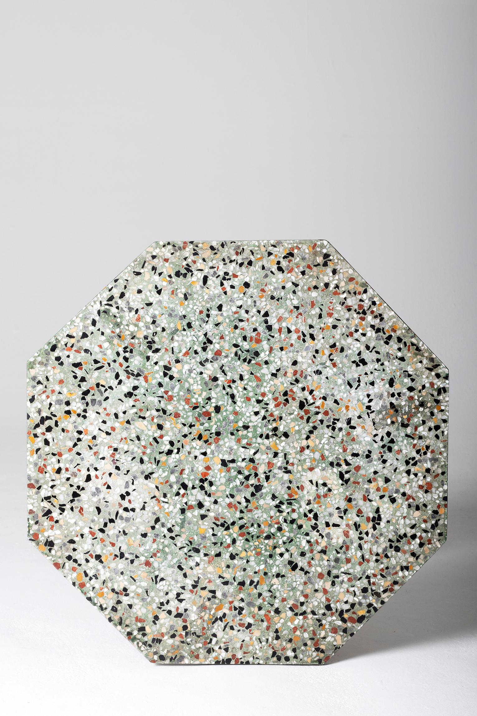 French Modernist Terrazzo and Chrome Octagonal Table