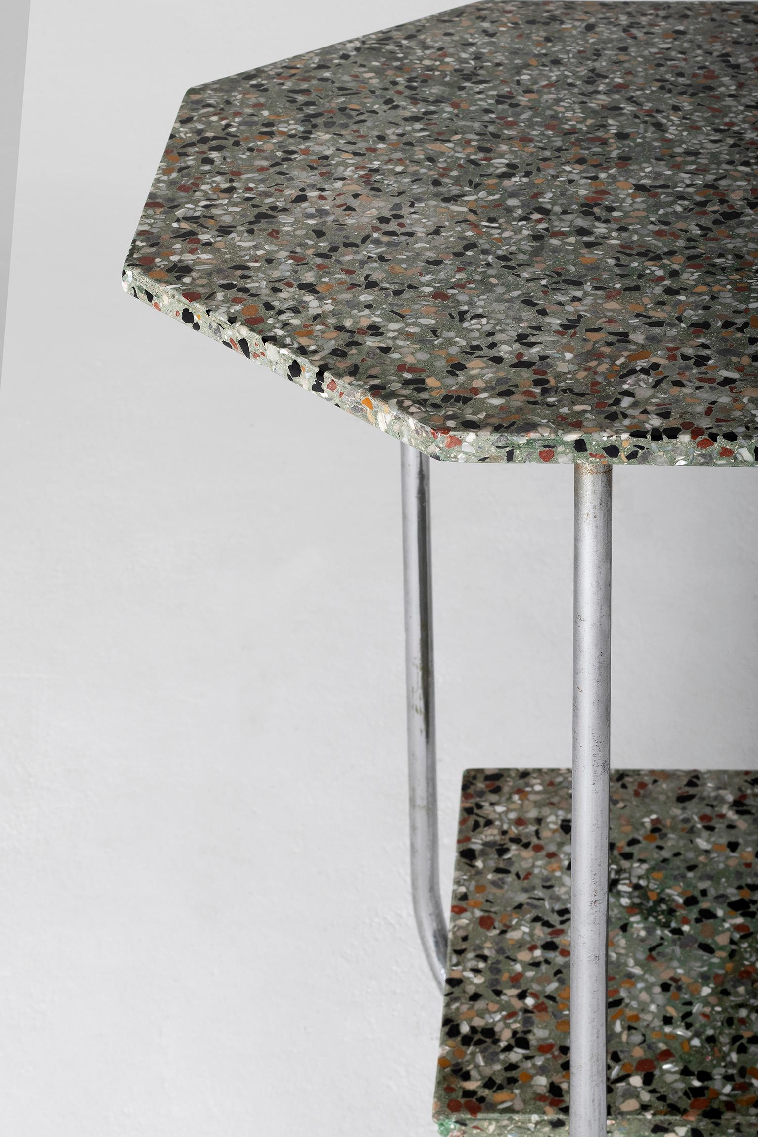 20th Century Modernist Terrazzo and Chrome Octagonal Table