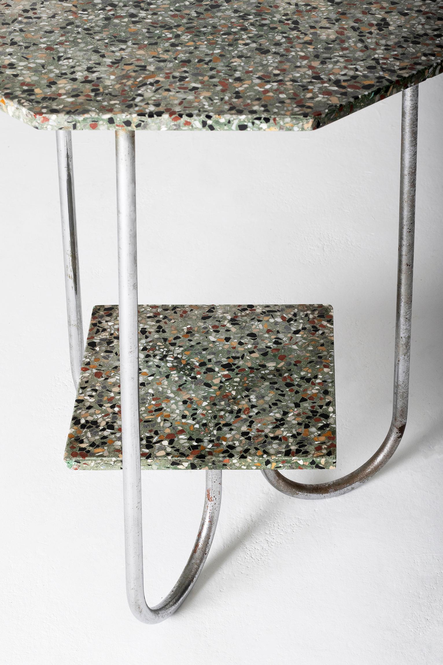 Modernist Terrazzo and Chrome Octagonal Table 1