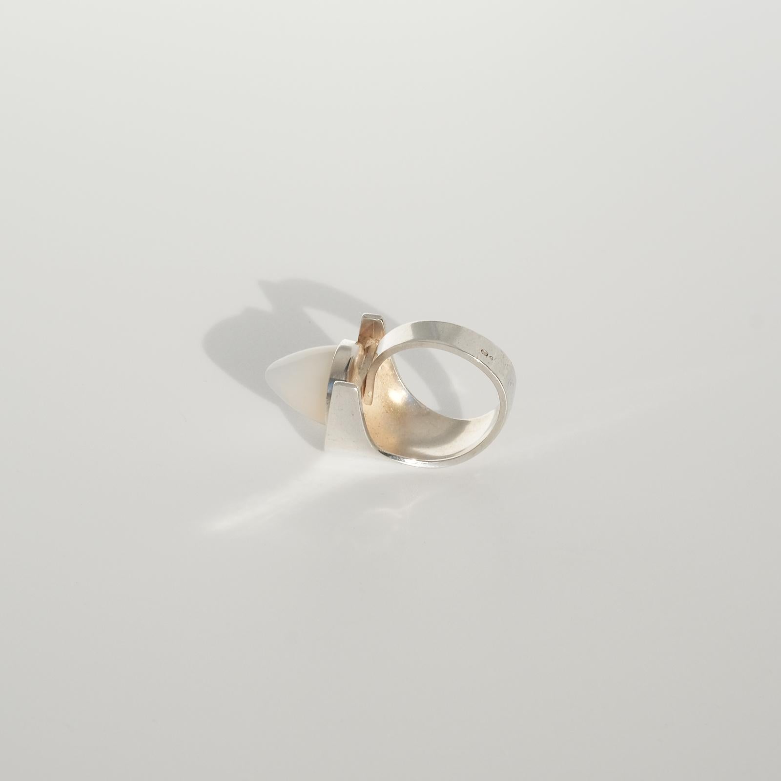 Modernistic Finnish Silver Ring with a Moonstone, 1960s 5