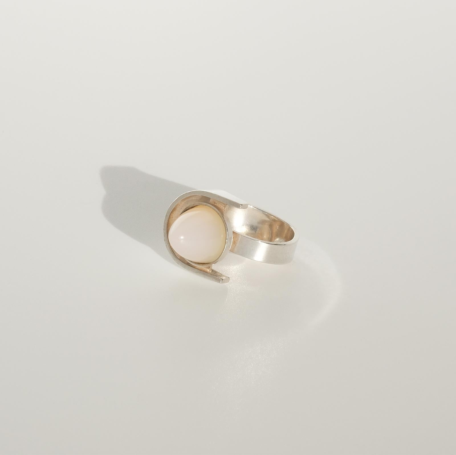 Modernistic Finnish Silver Ring with a Moonstone, 1960s 6
