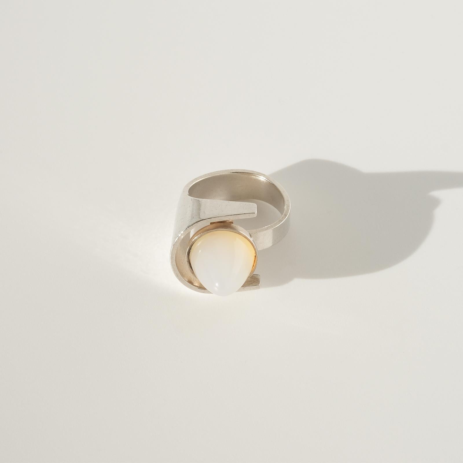 Modernistic Finnish Silver Ring with a Moonstone, 1960s 7