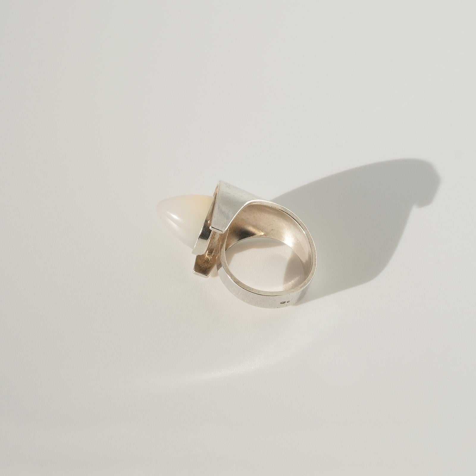 Modernistic Finnish Silver Ring with a Moonstone, 1960s 8
