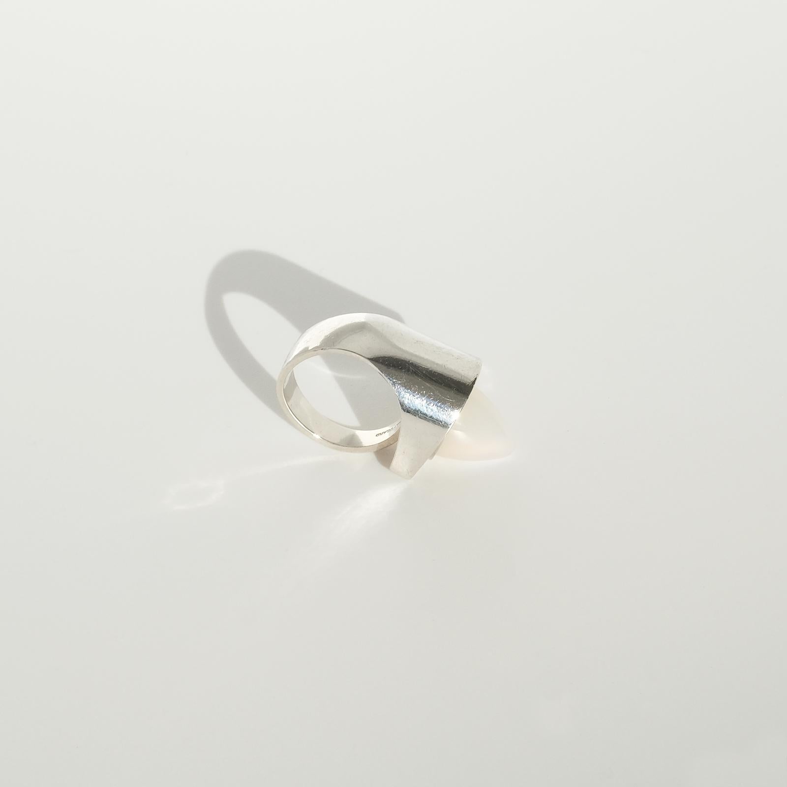 Modernistic Finnish Silver Ring with a Moonstone, 1960s 10