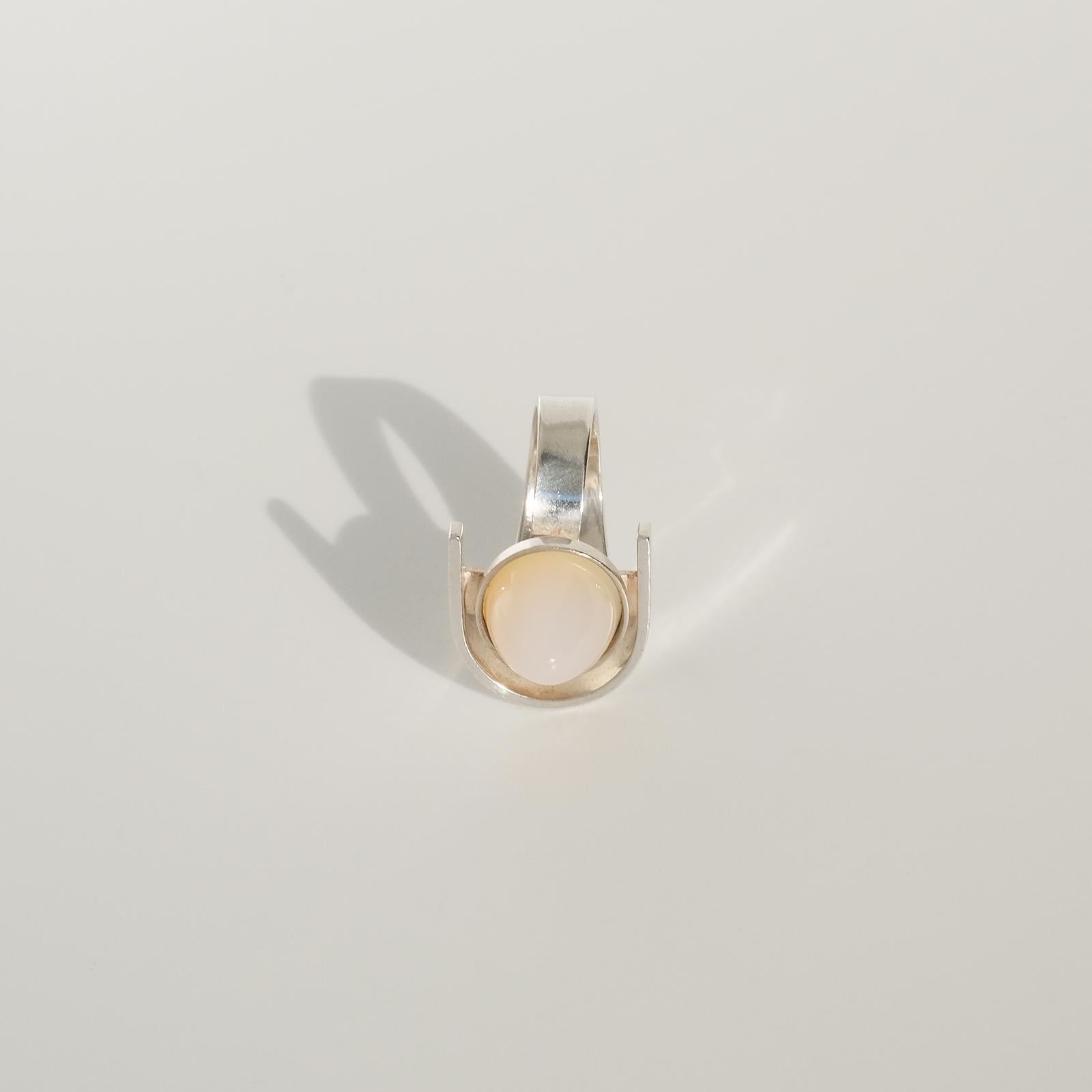 Women's Modernistic Finnish Silver Ring with a Moonstone, 1960s