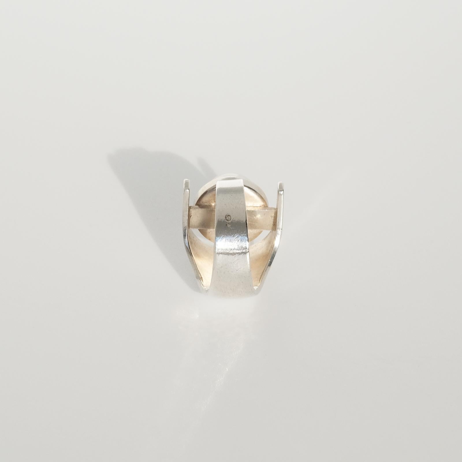 Modernistic Finnish Silver Ring with a Moonstone, 1960s 3