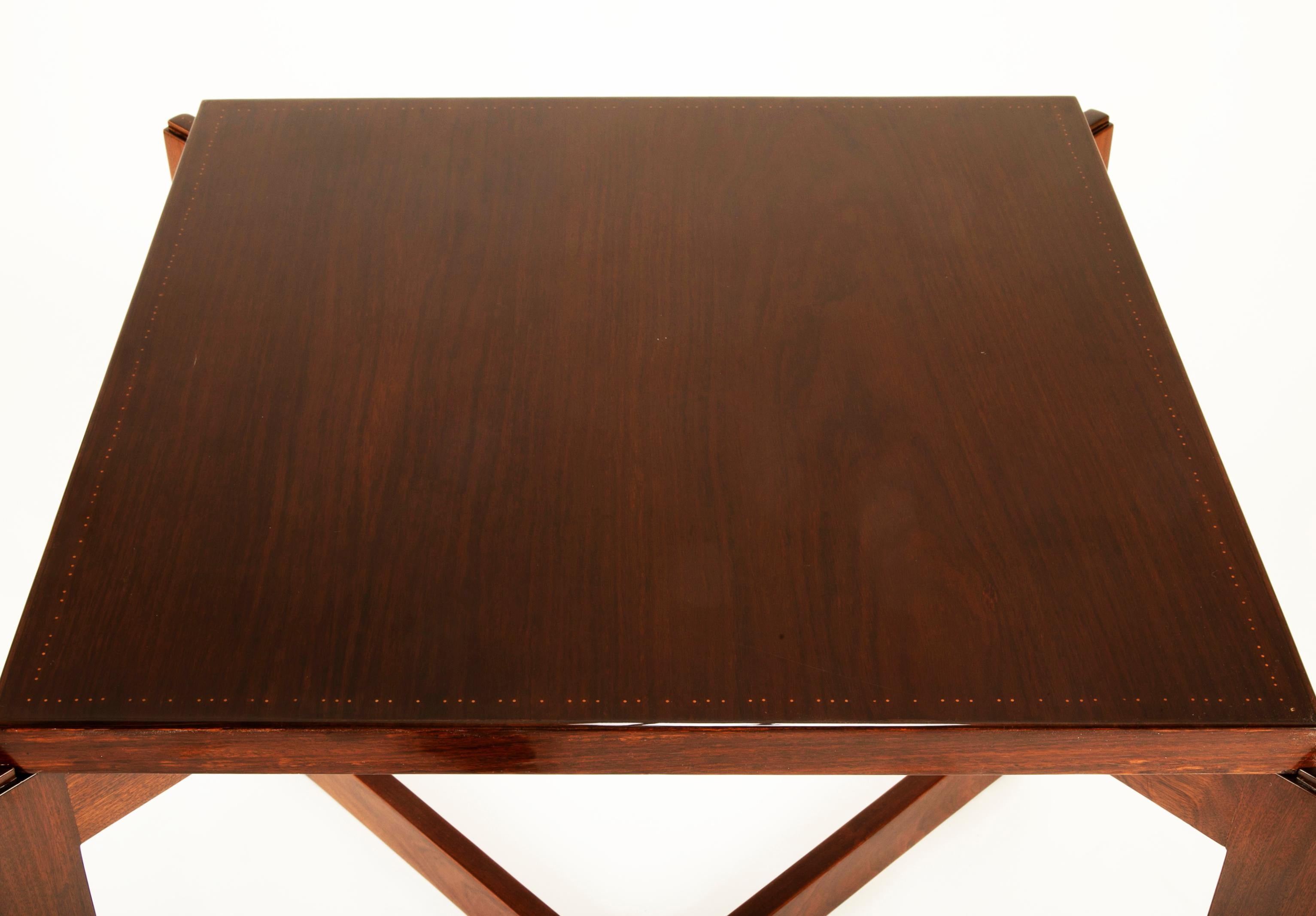 Modern Mahogany and Leather Games Table by Andre Sornay with Brass Detailing
